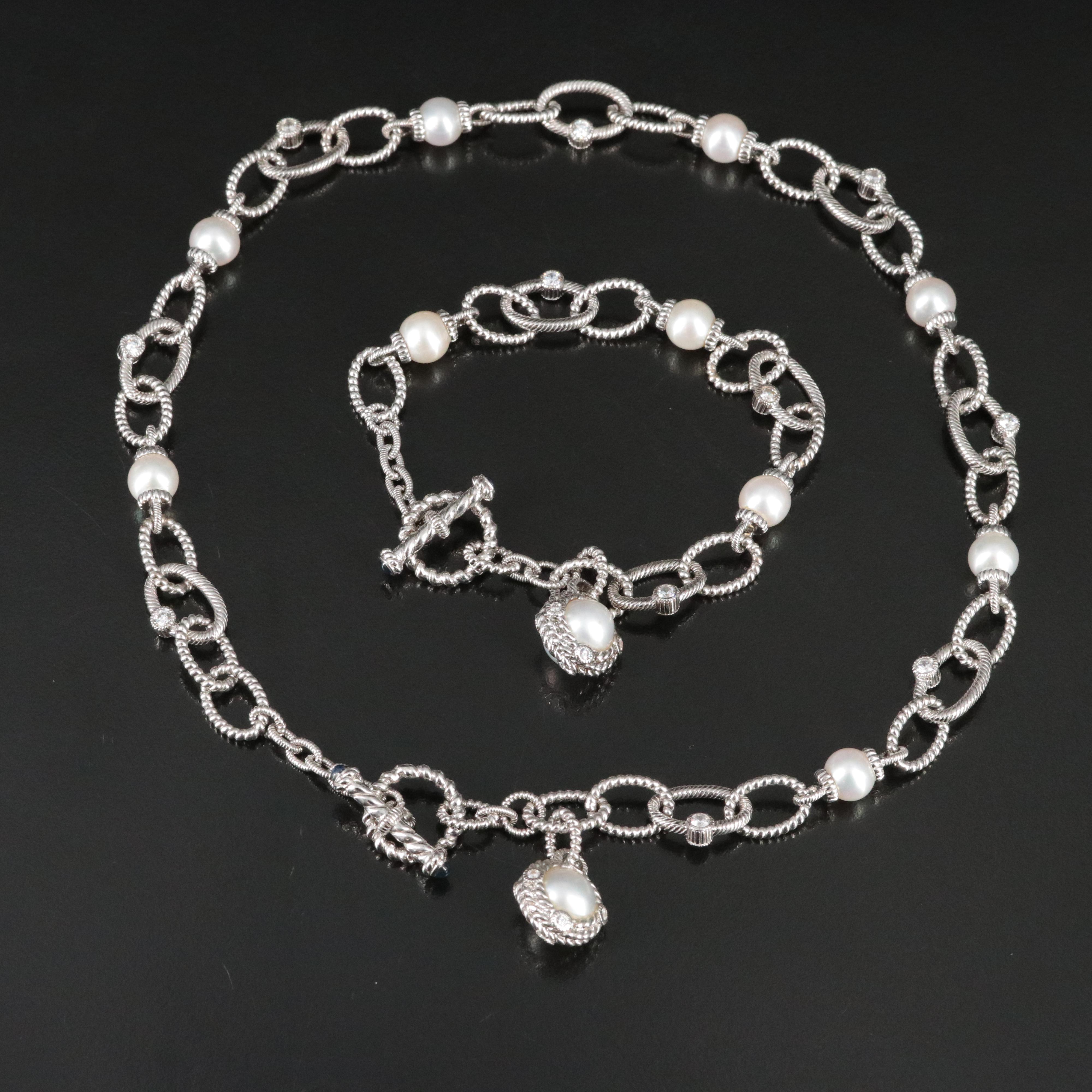 Judith Ripka Sterling Pearl and CZ Necklace and Bracelet Set
