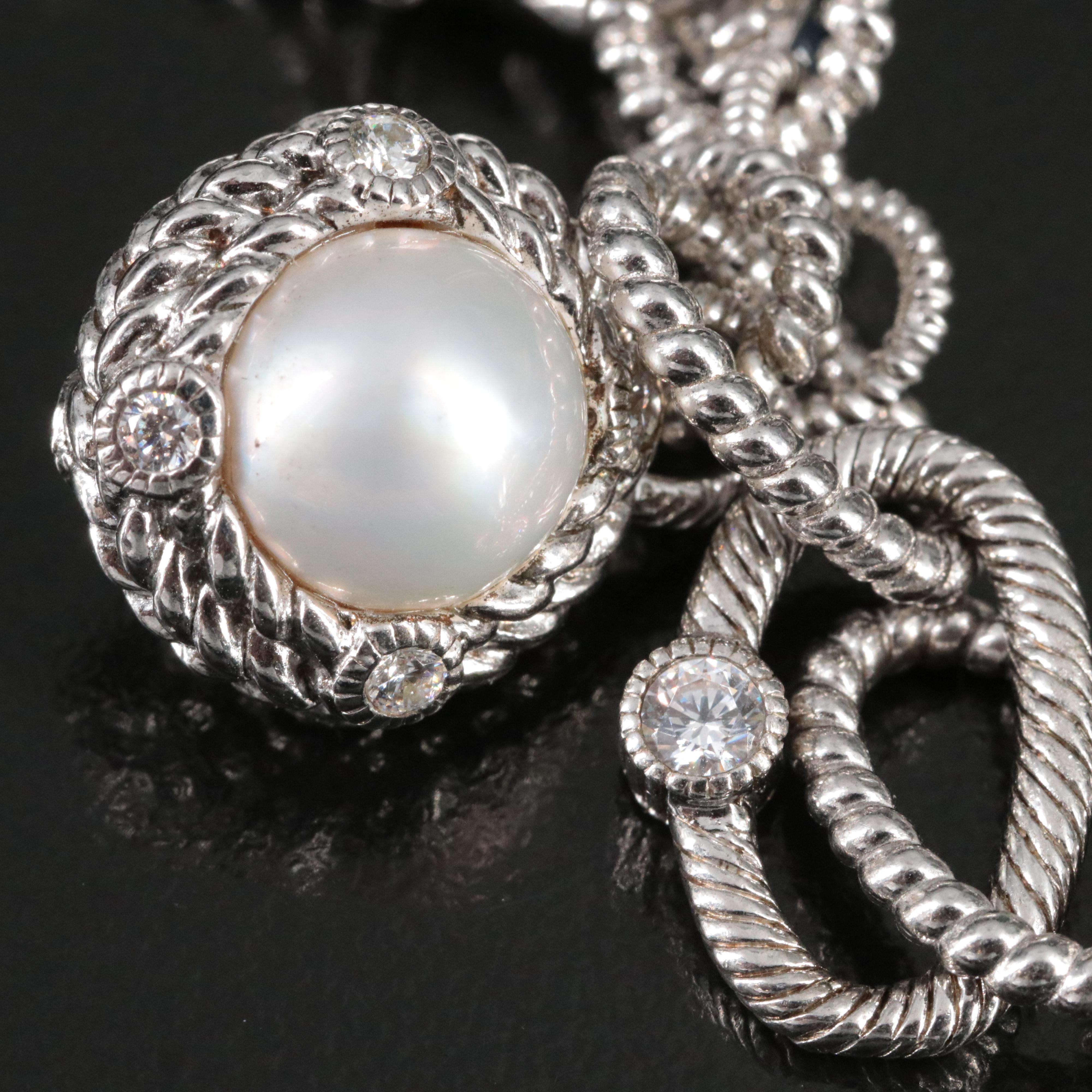 Judith Ripka Sterling Pearl and CZ Necklace and Bracelet Set