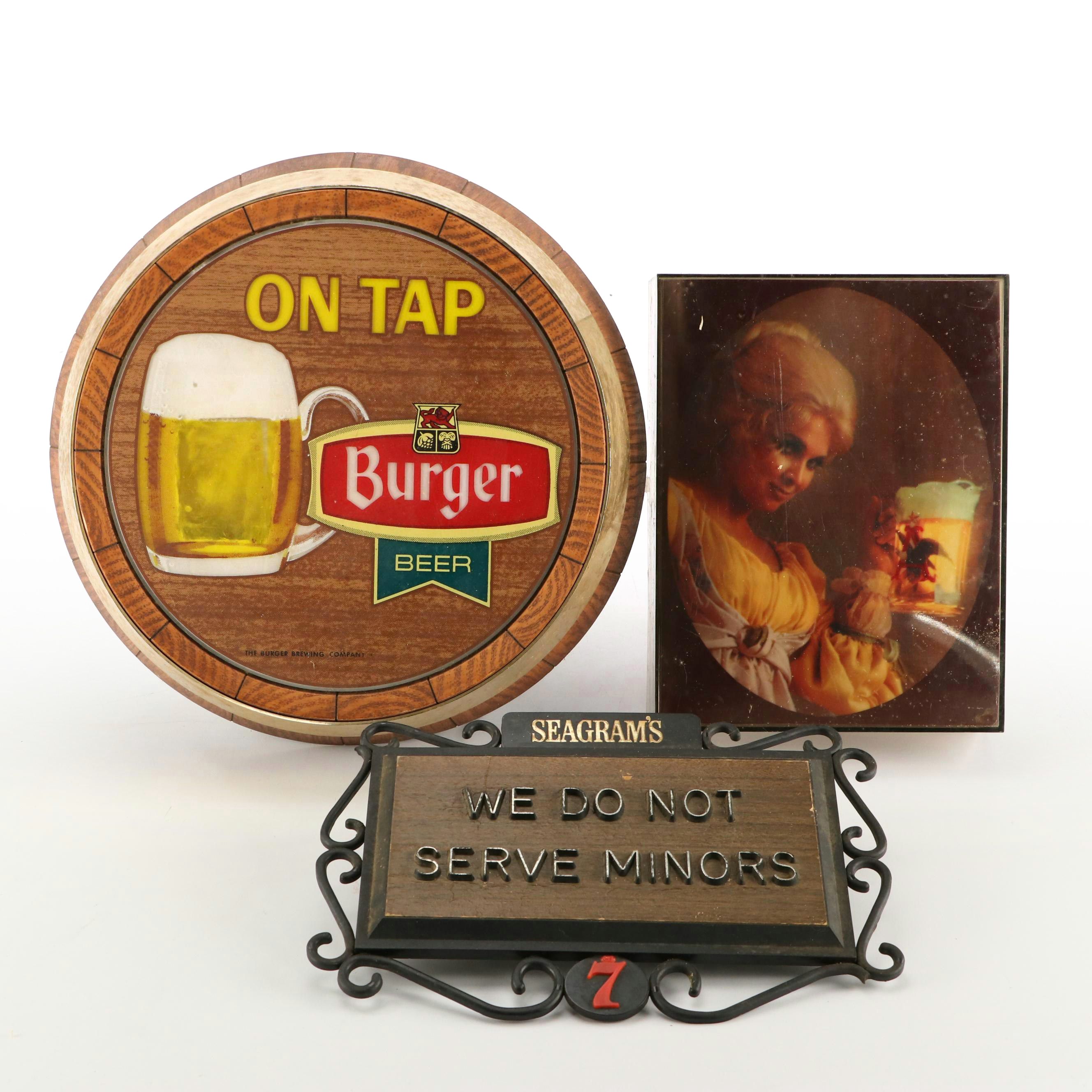 Illuminated Burger Beer Sign with Other Alcohol Advertising Signs