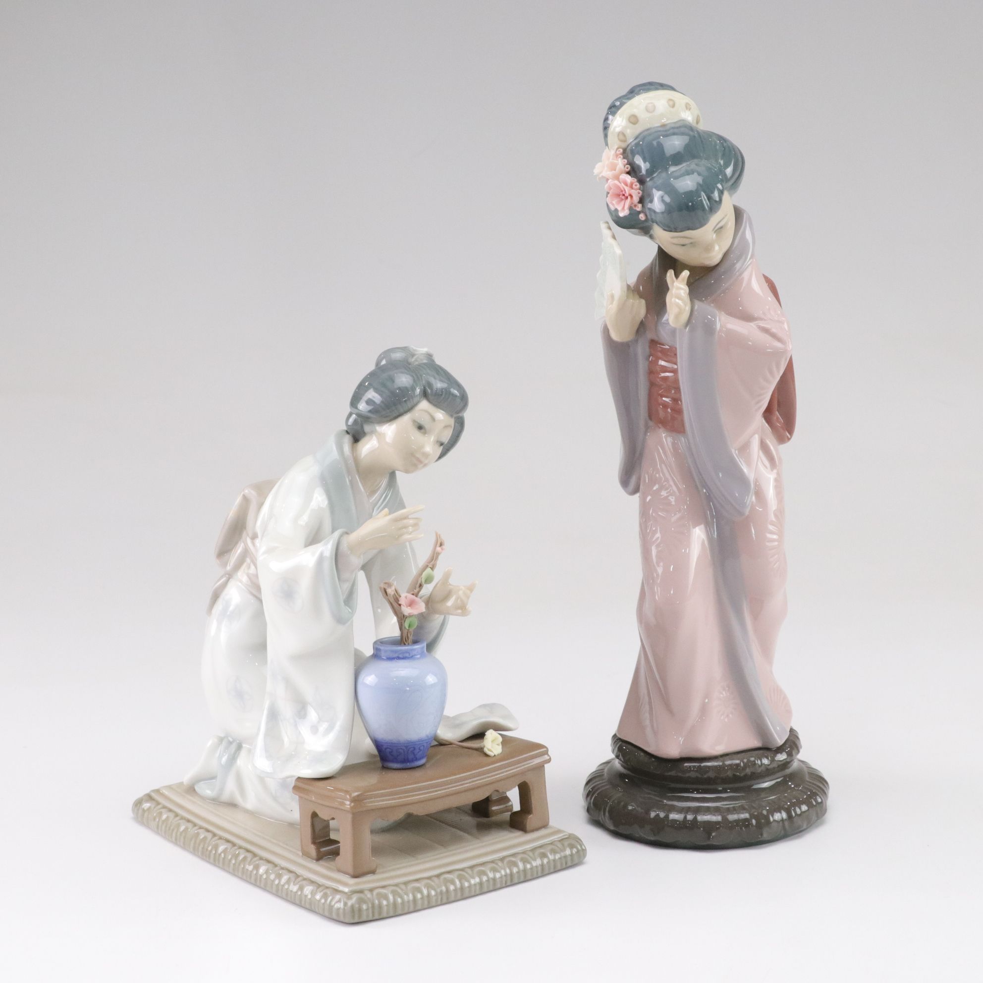 Lladró "Timid Japanese" and "Japanese Flower Arranger" Figurines