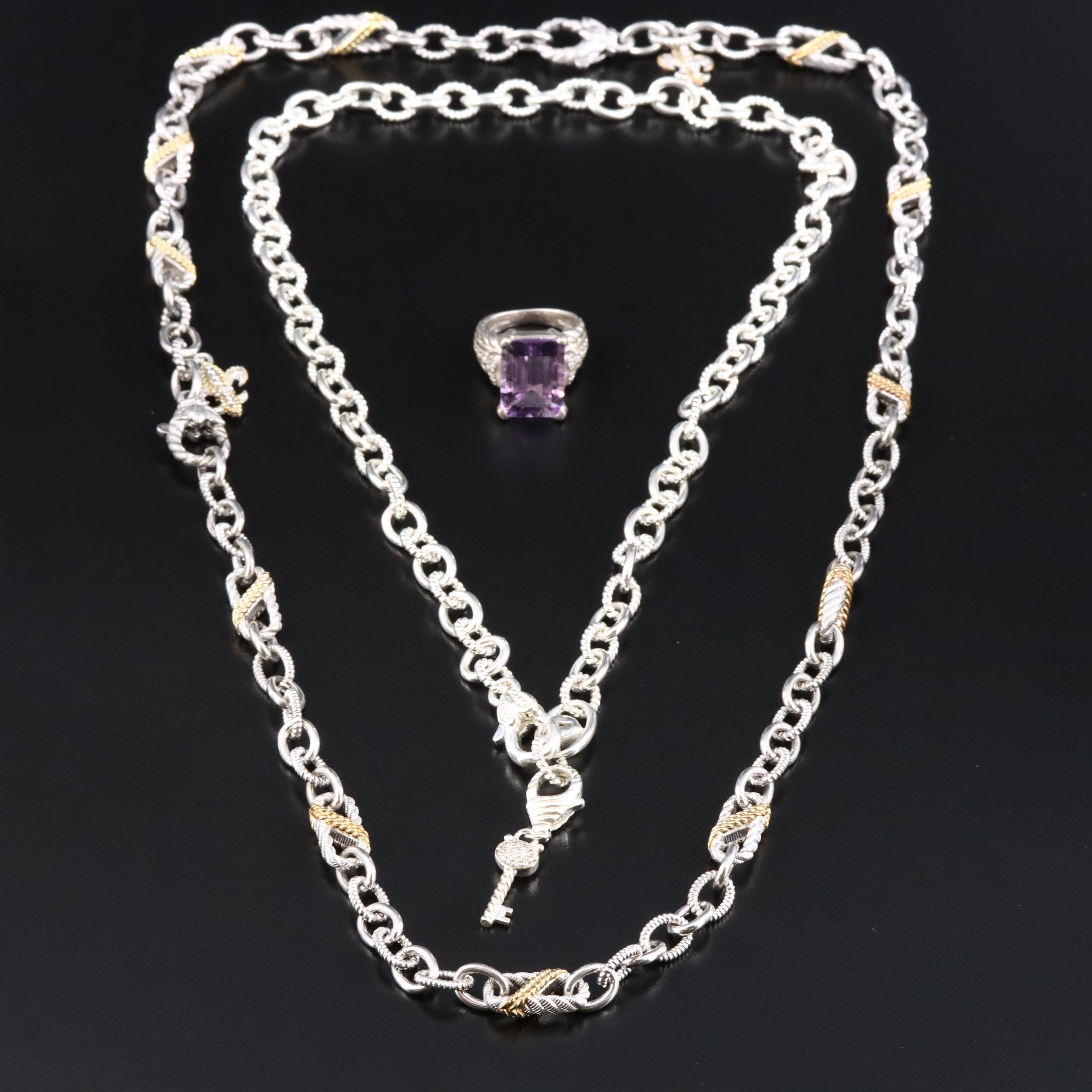 Judith Ripka Sterling Amethyst and CZ Ring and Necklaces