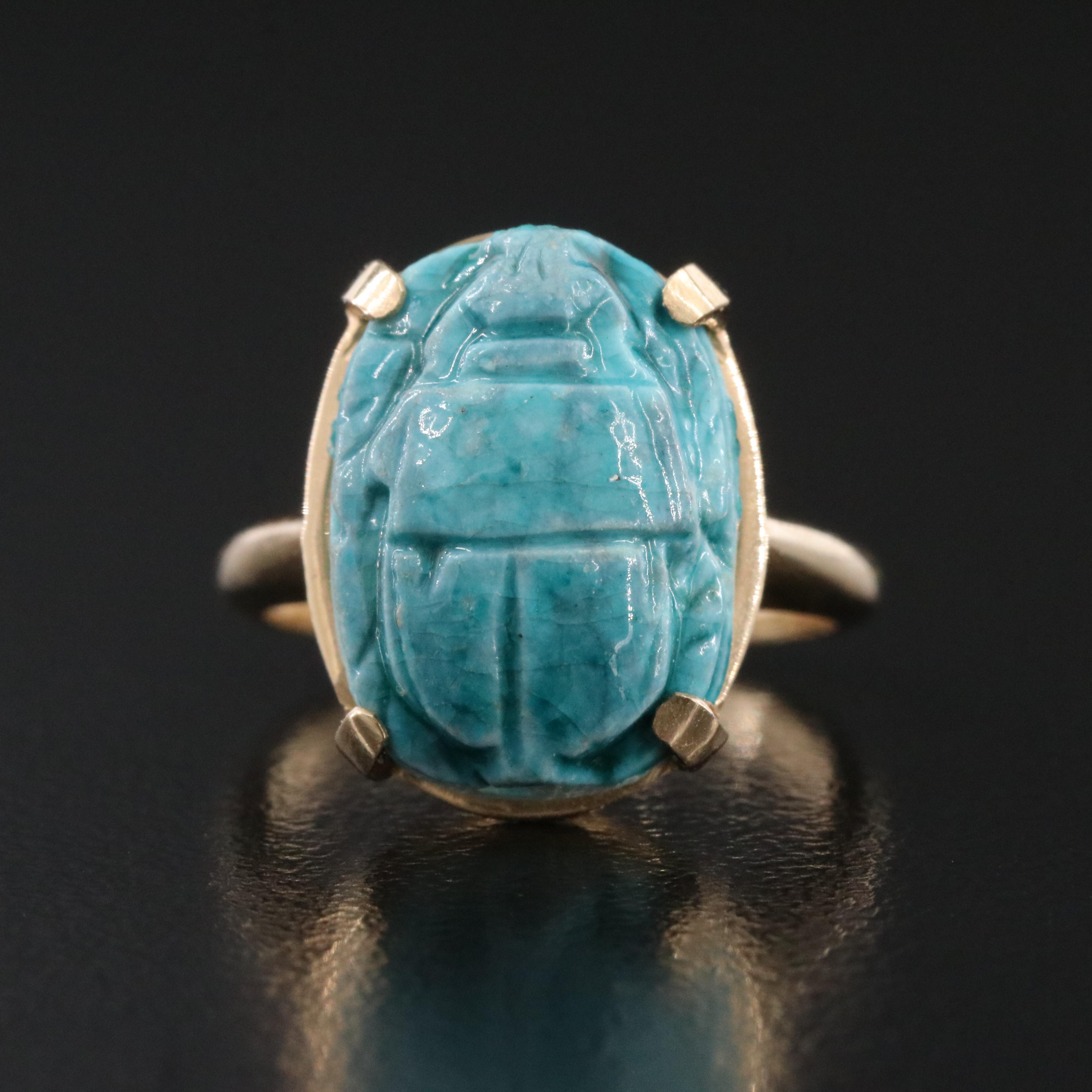 14K Faience Scarab Ring