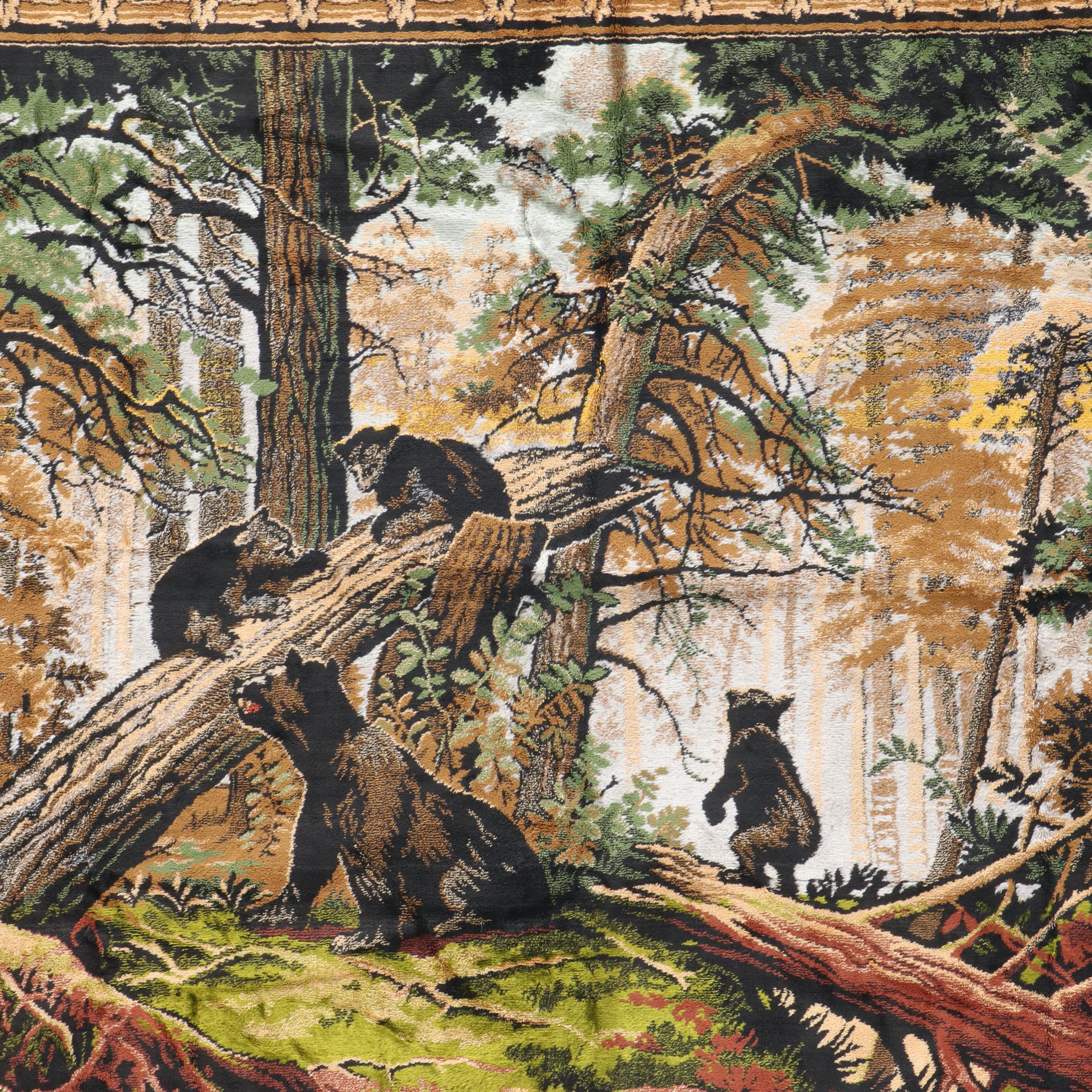 Italian Tufted Black Bear and Cubs Forest Scenery Wall Panel