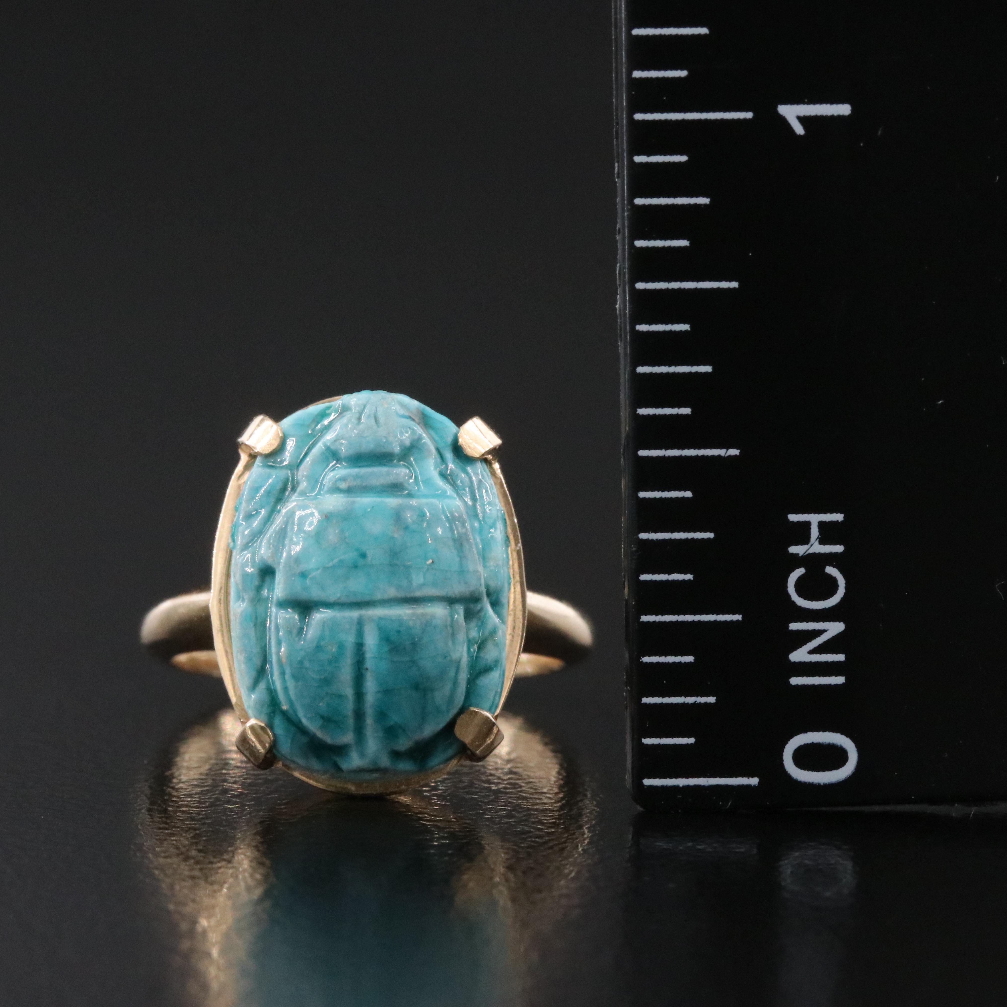14K Faience Scarab Ring