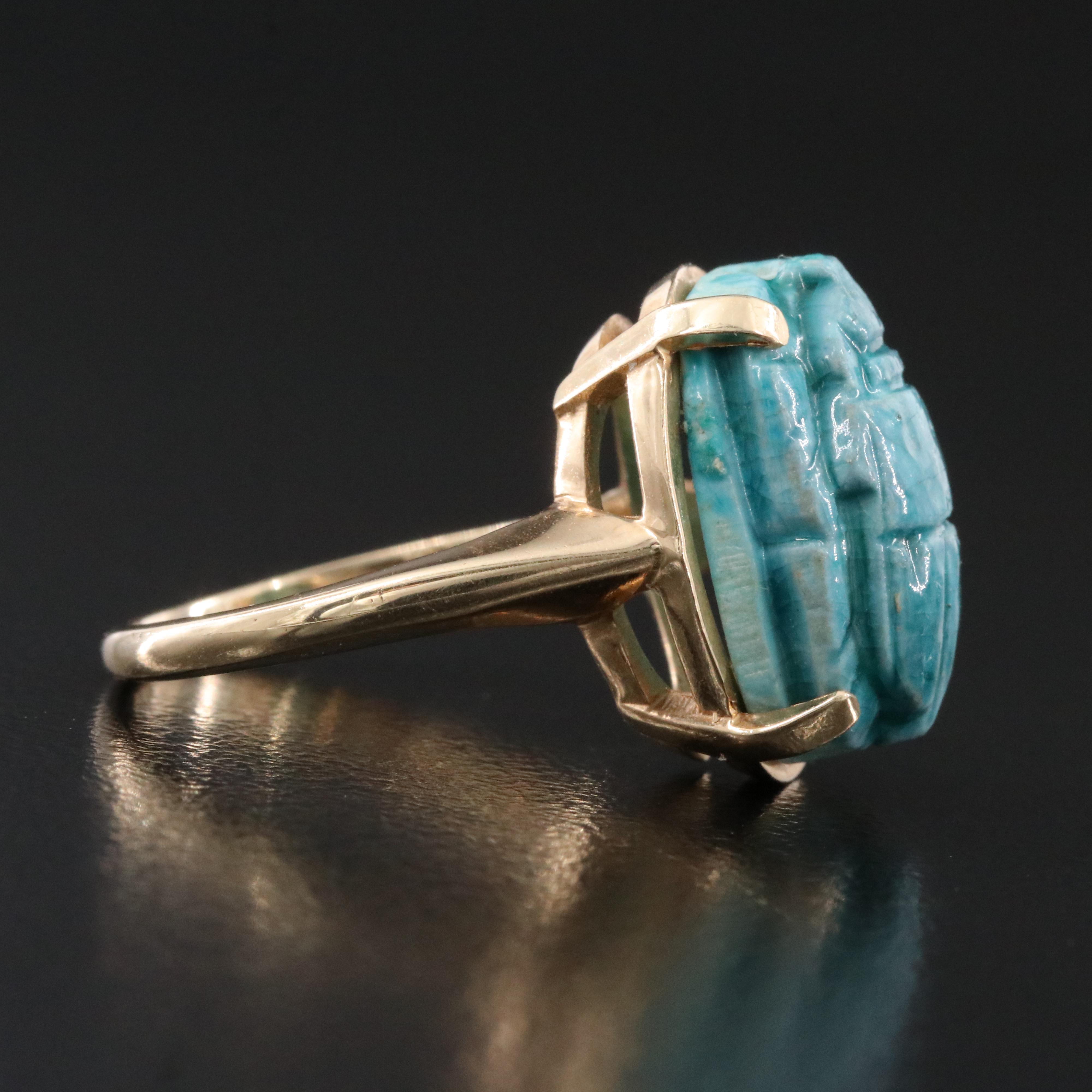 14K Faience Scarab Ring