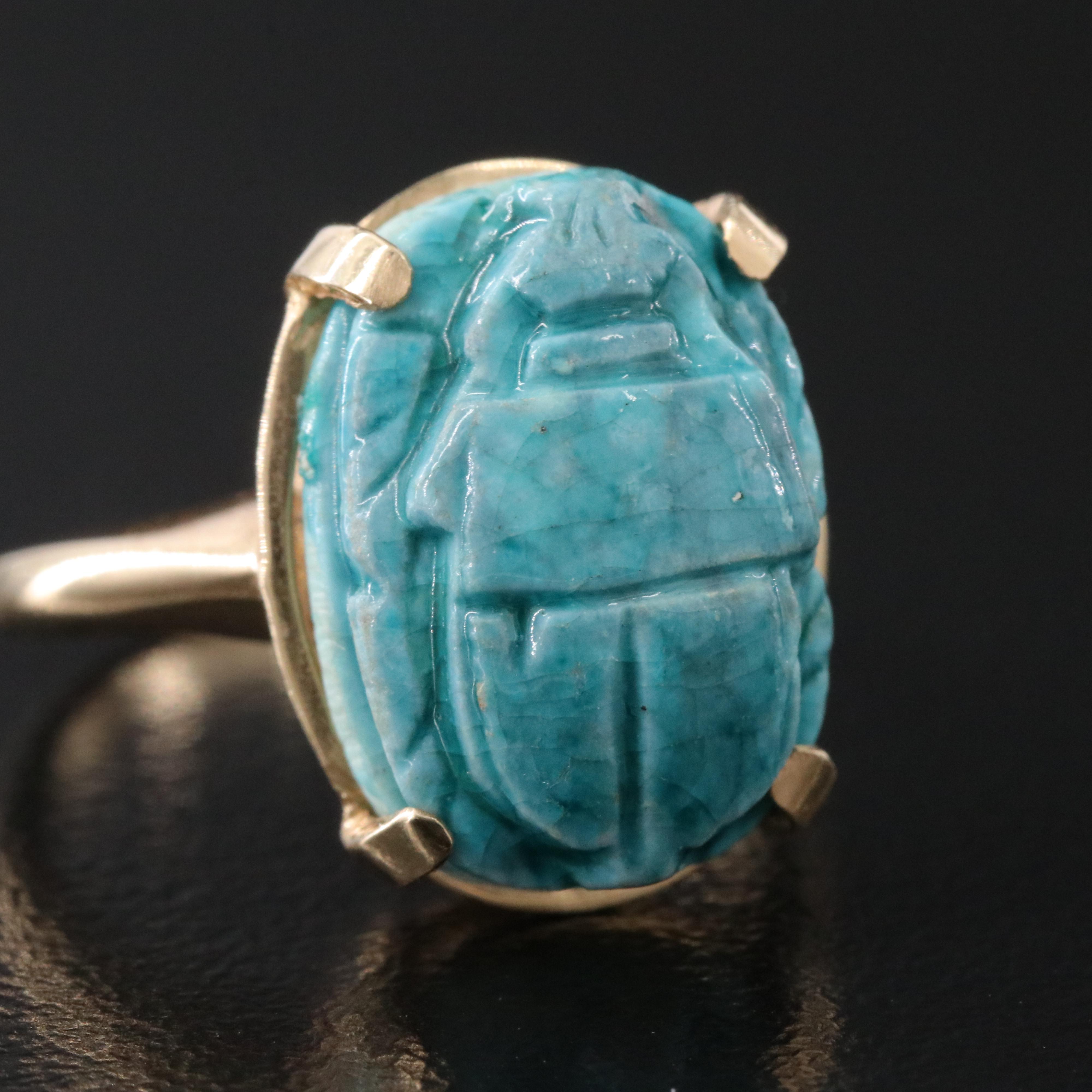 14K Faience Scarab Ring