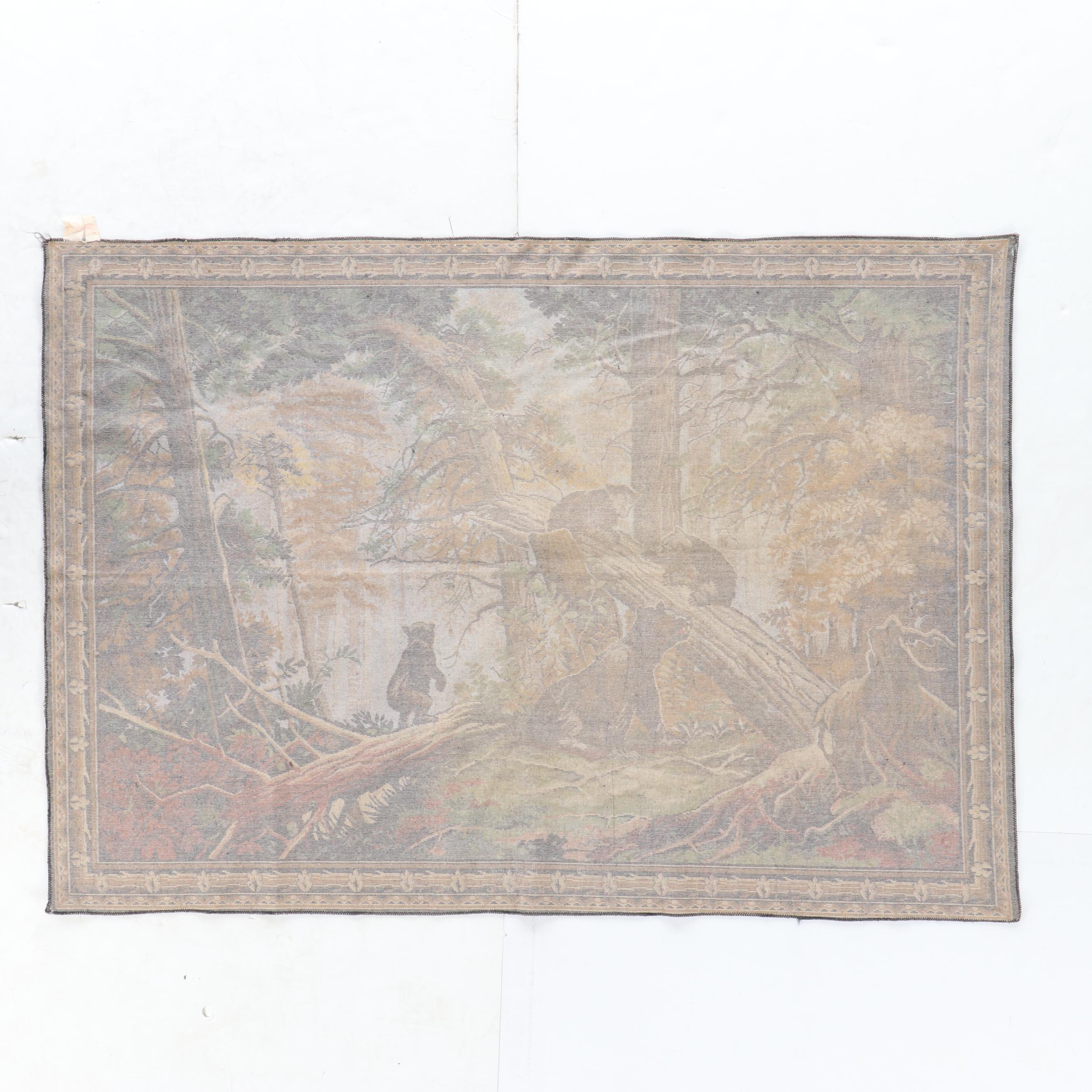 Italian Tufted Black Bear and Cubs Forest Scenery Wall Panel