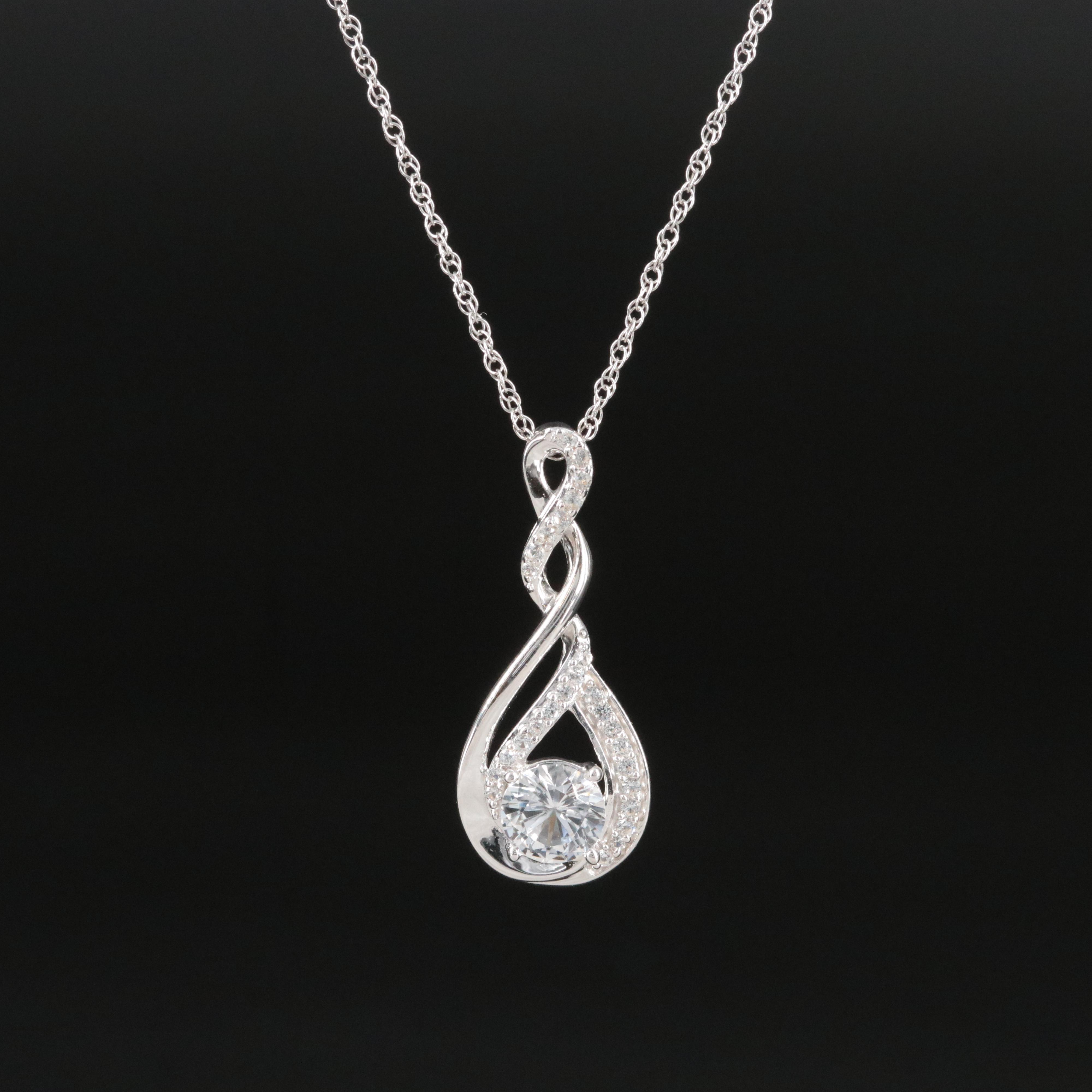 Sterling White Sapphire Figure Eight Pendant Necklace