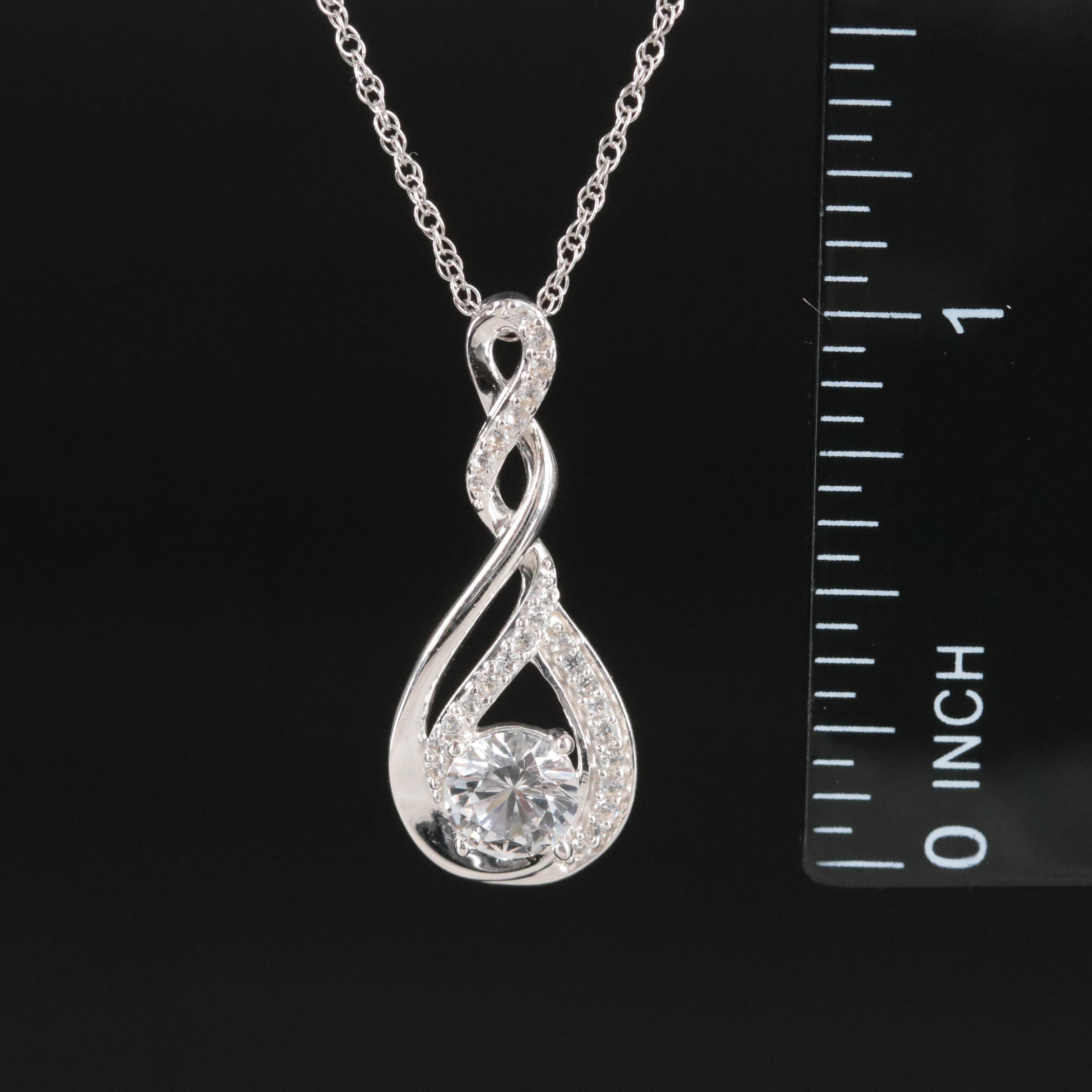 Sterling White Sapphire Figure Eight Pendant Necklace