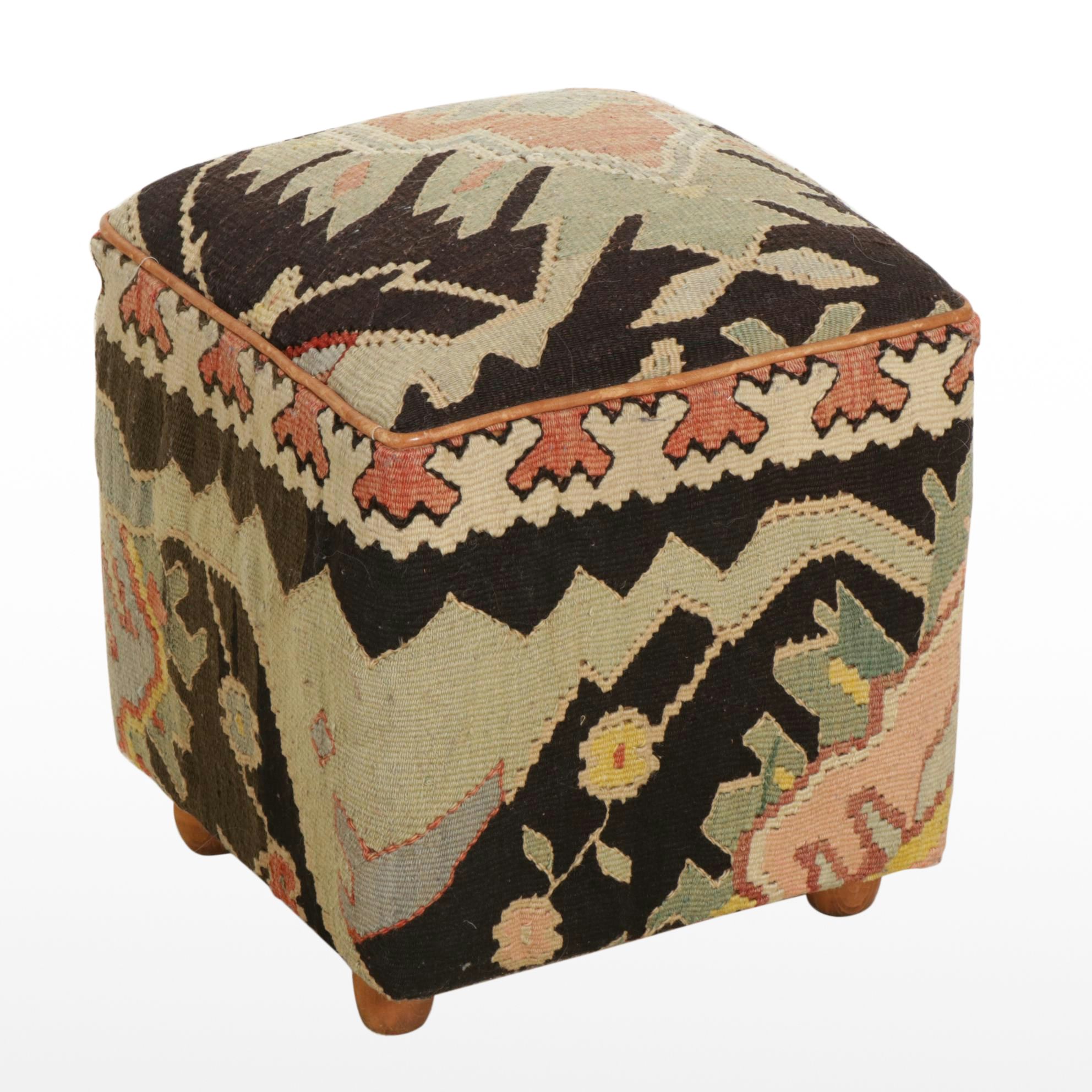 Turkish Kilim Upholstered Stool