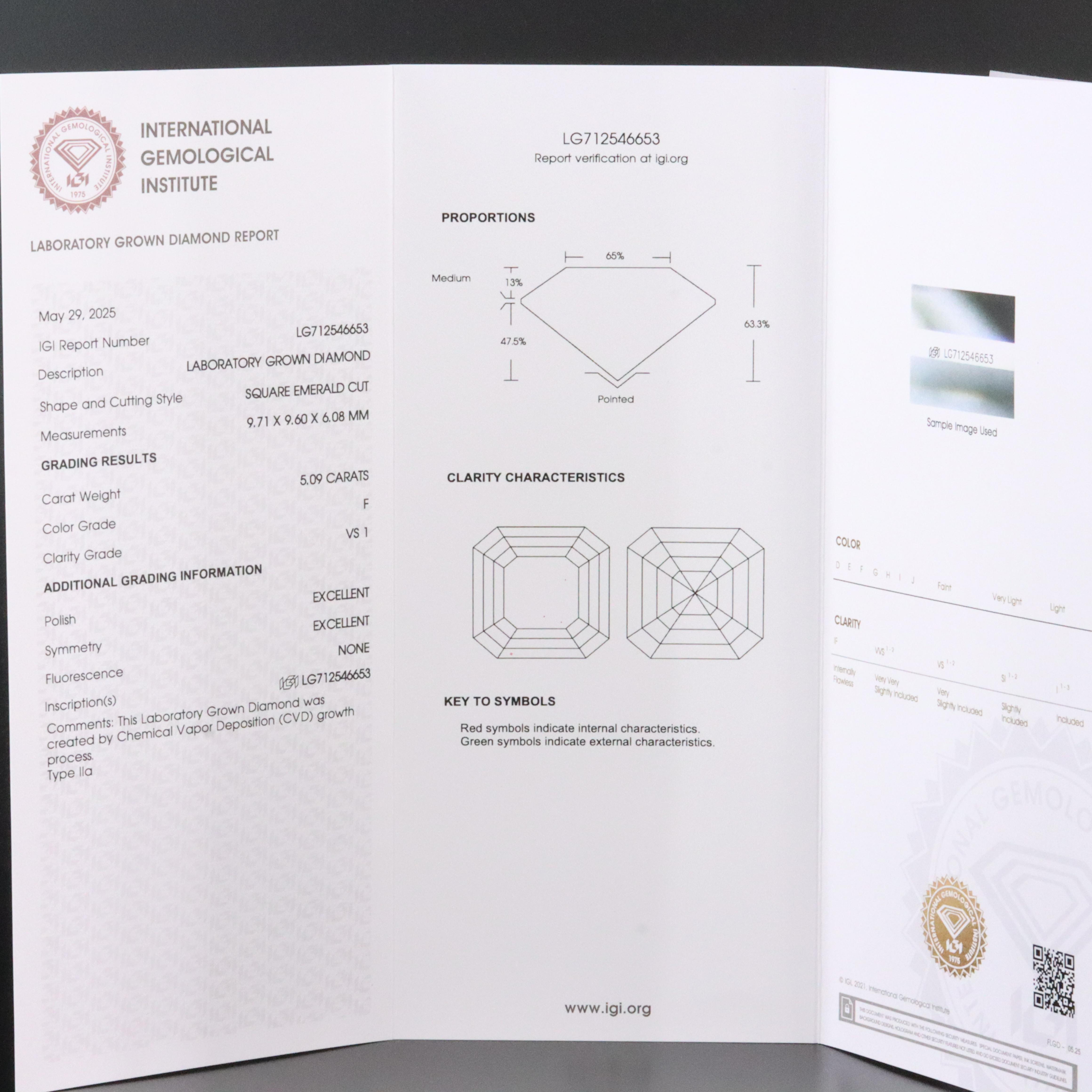 14K 5.09 CT Lab Grown Diamond Solitaire Ring with IGI Report