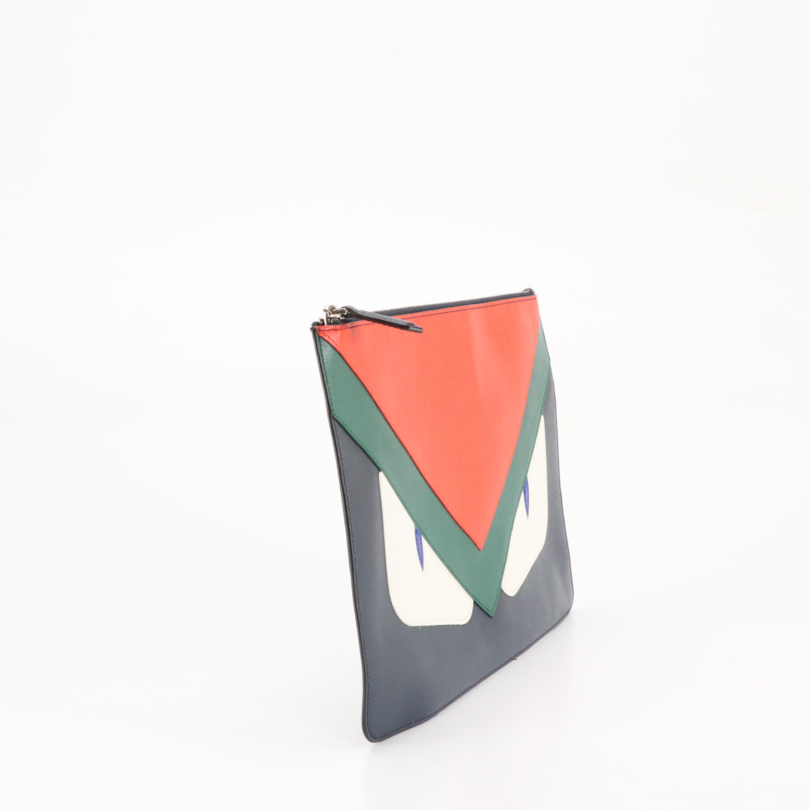 Fendi Monster Eyes Zip Pouch in Multicolor Textured Leather