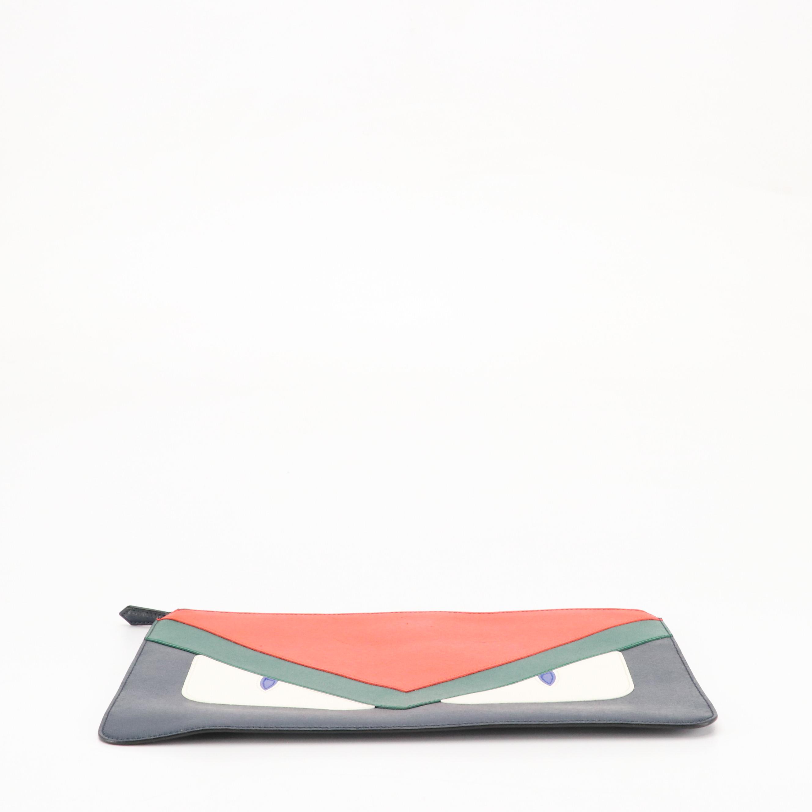 Fendi Monster Eyes Zip Pouch in Multicolor Textured Leather