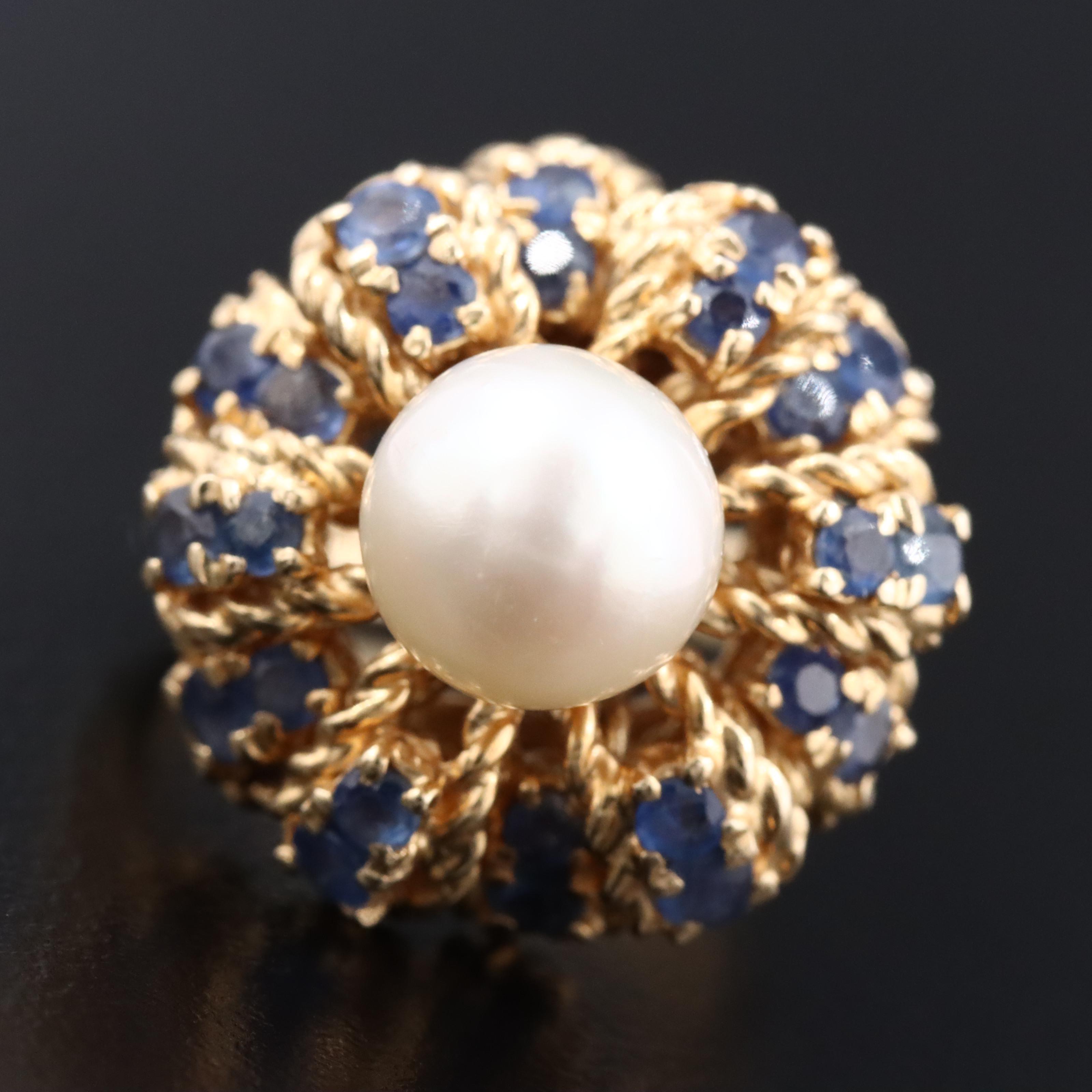 Vintage 14K Pearl and Sapphire Ring
