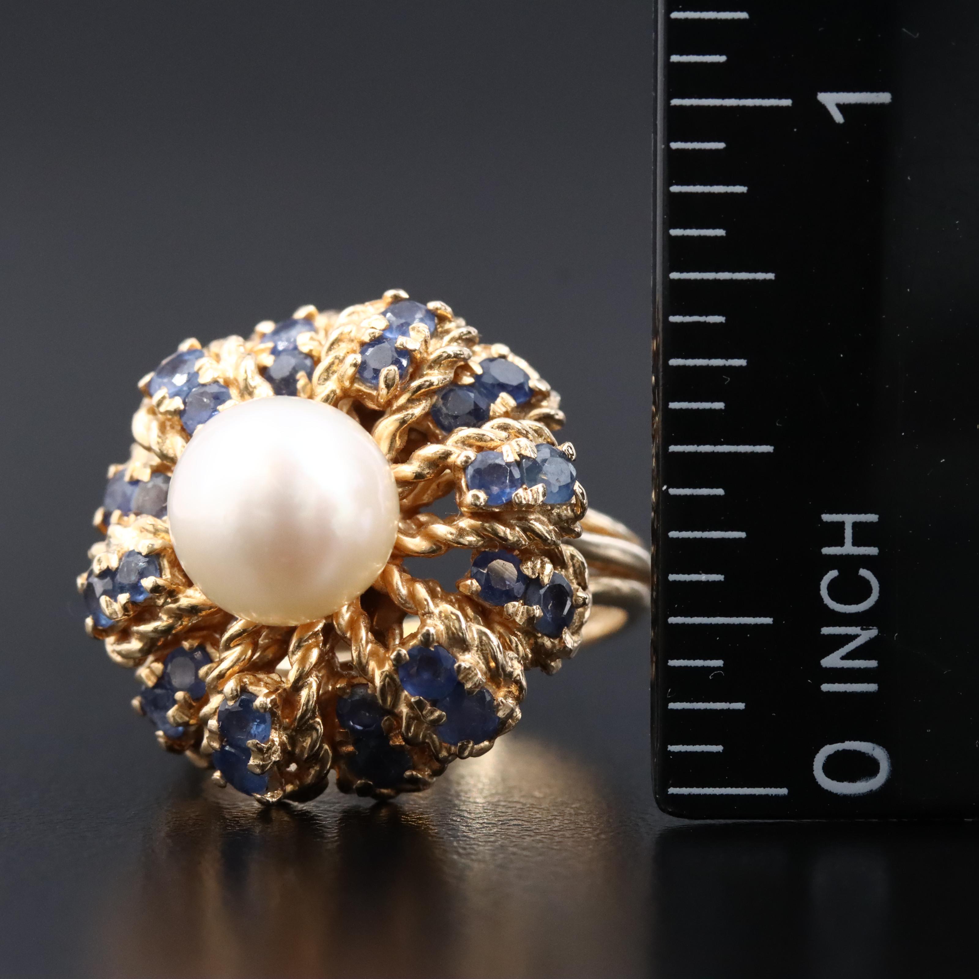 Vintage 14K Pearl and Sapphire Ring