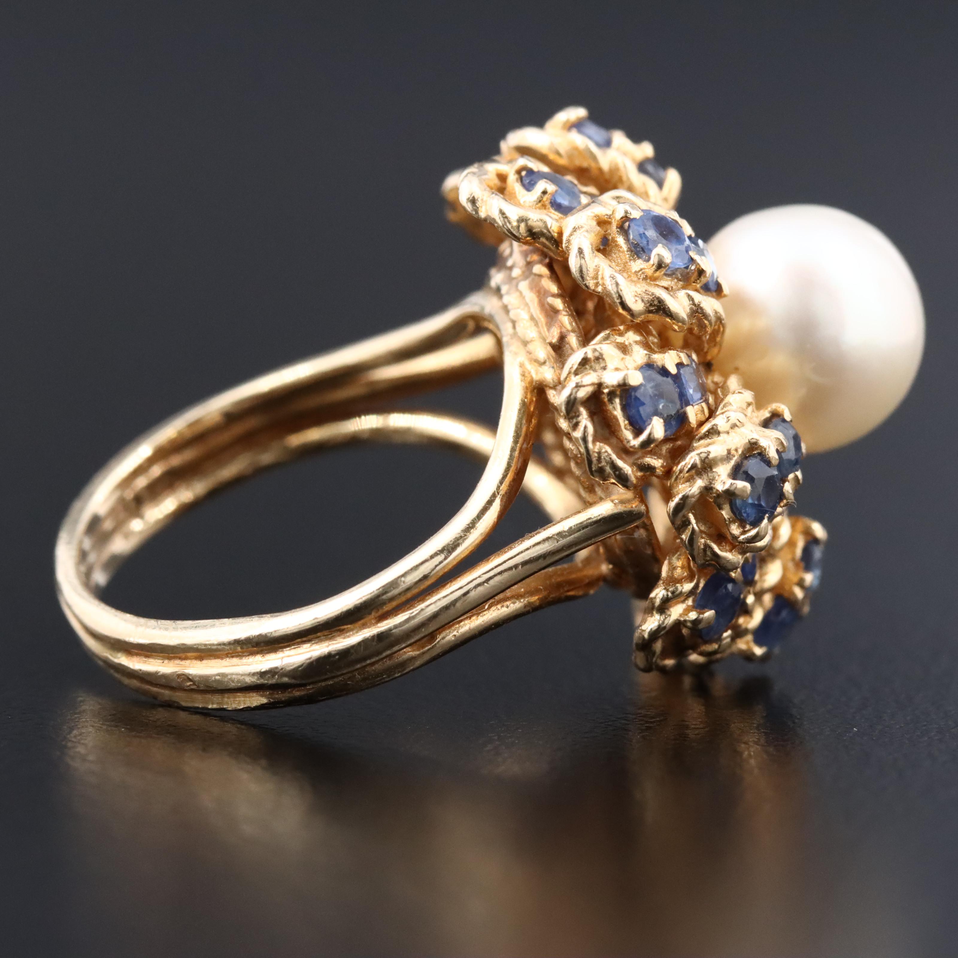 Vintage 14K Pearl and Sapphire Ring