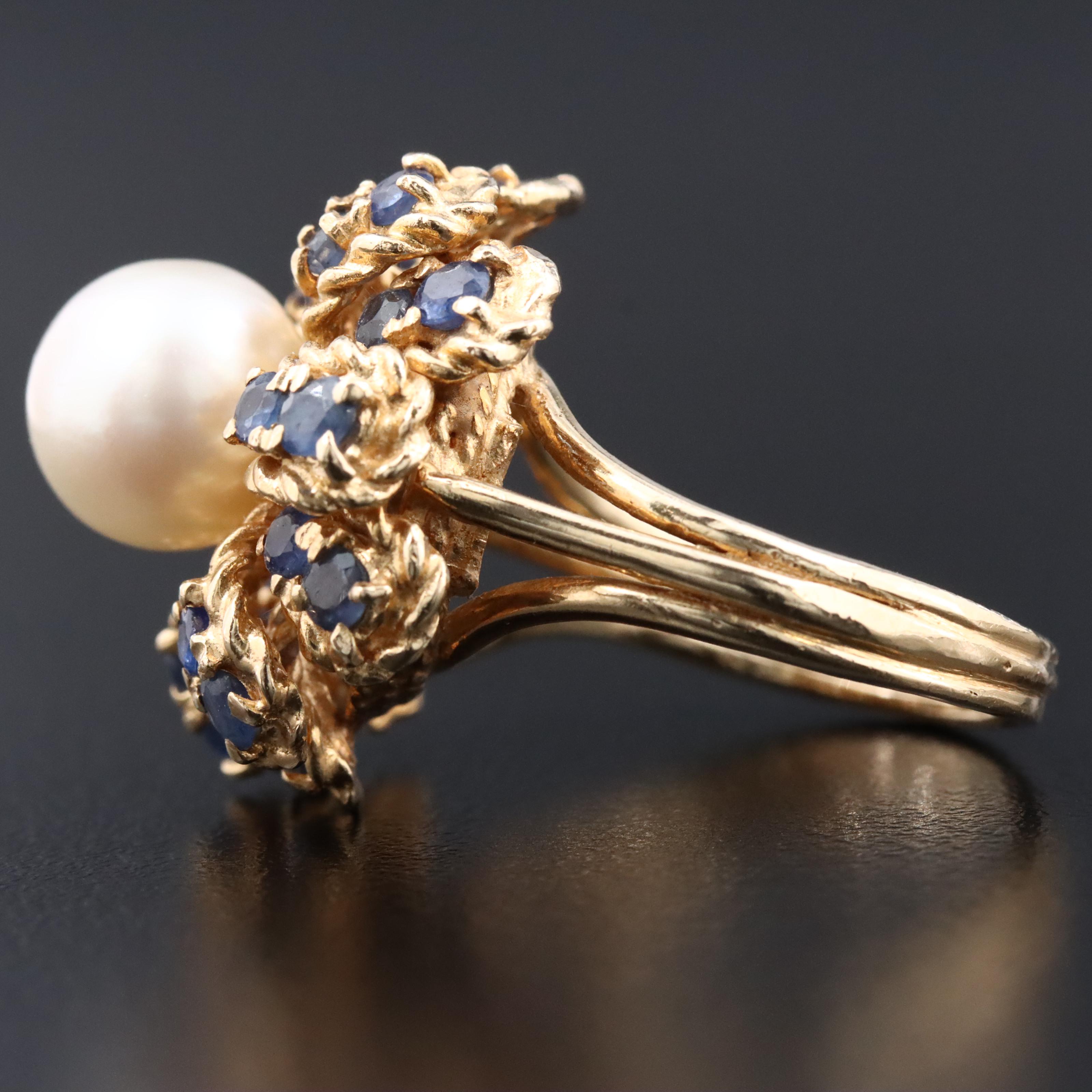 Vintage 14K Pearl and Sapphire Ring