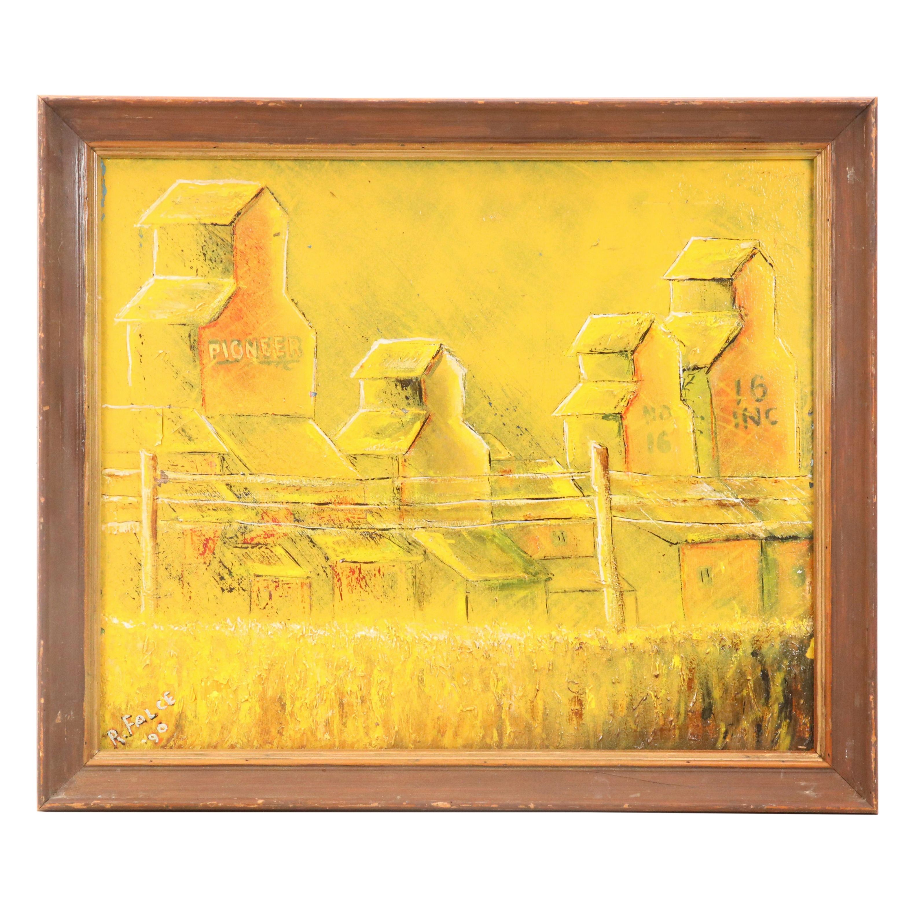 Reynold J. Falce Impasto Oil Painting "Canadian Wheat at Dusk," 1990