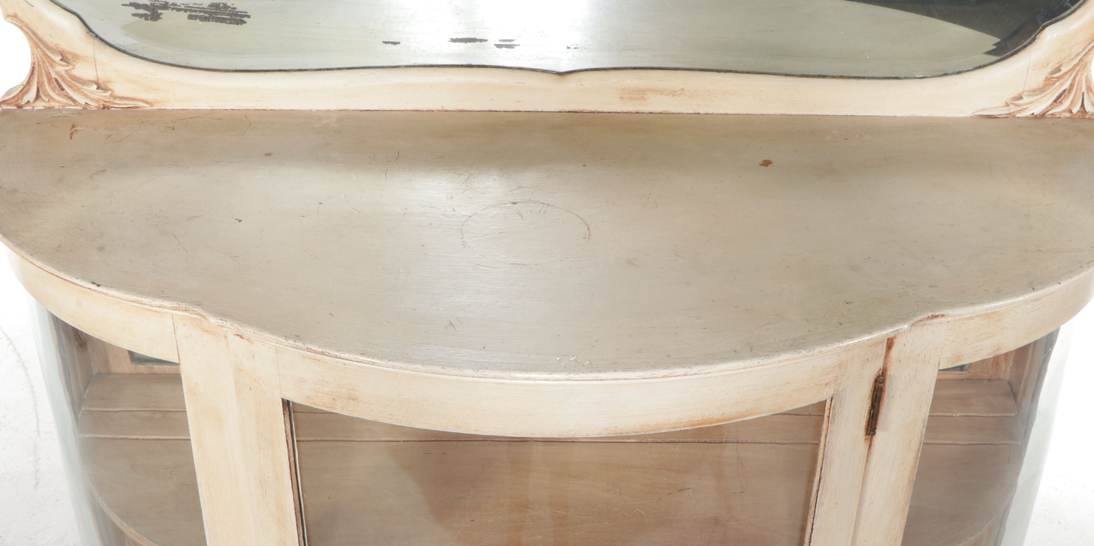 White Painted Wood Bow Front Curio Cabinet