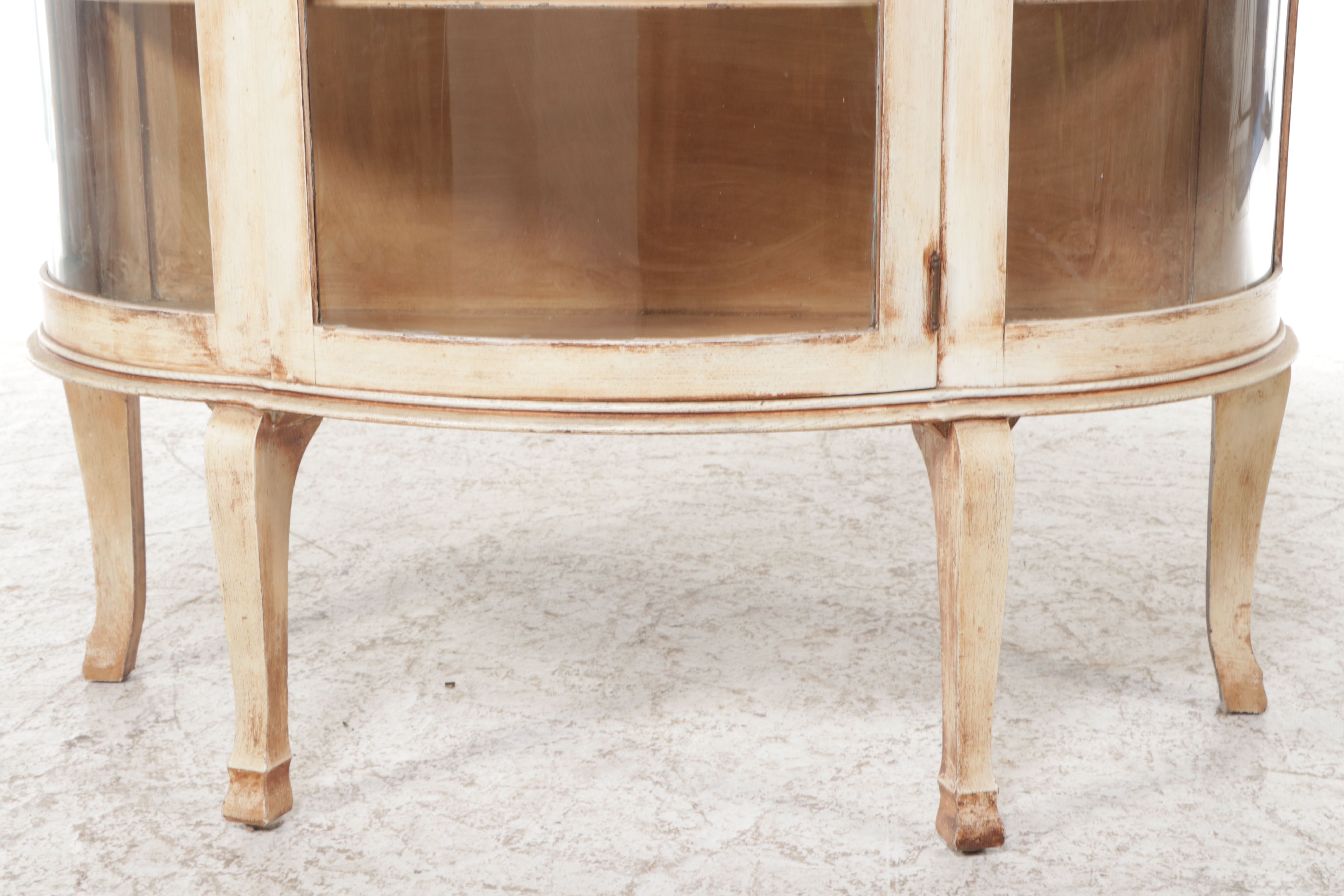 White Painted Wood Bow Front Curio Cabinet