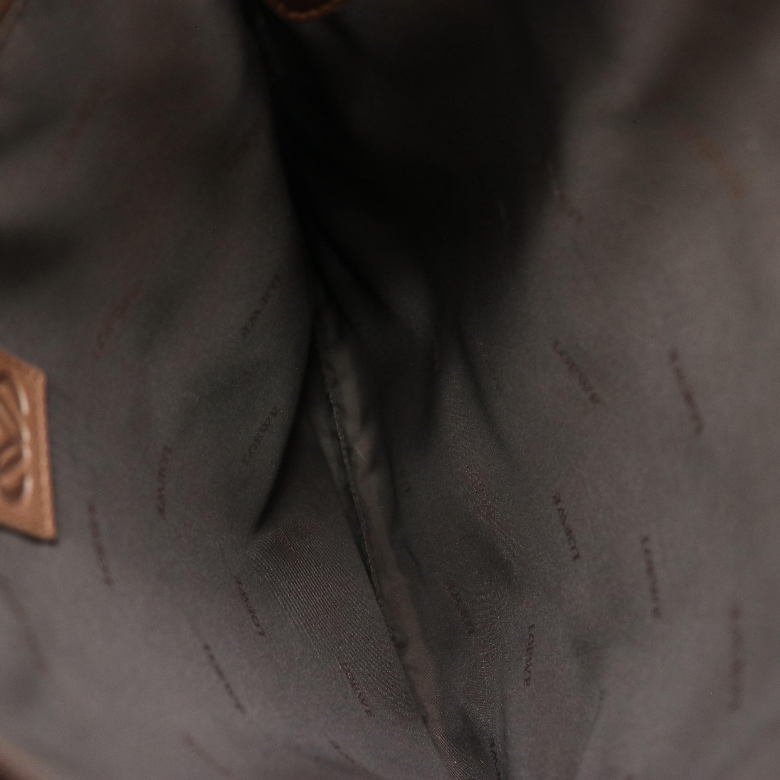 Loewe Zippered Top Handle Tote in Mocha Lambskin Leather and Patent Leather Trim