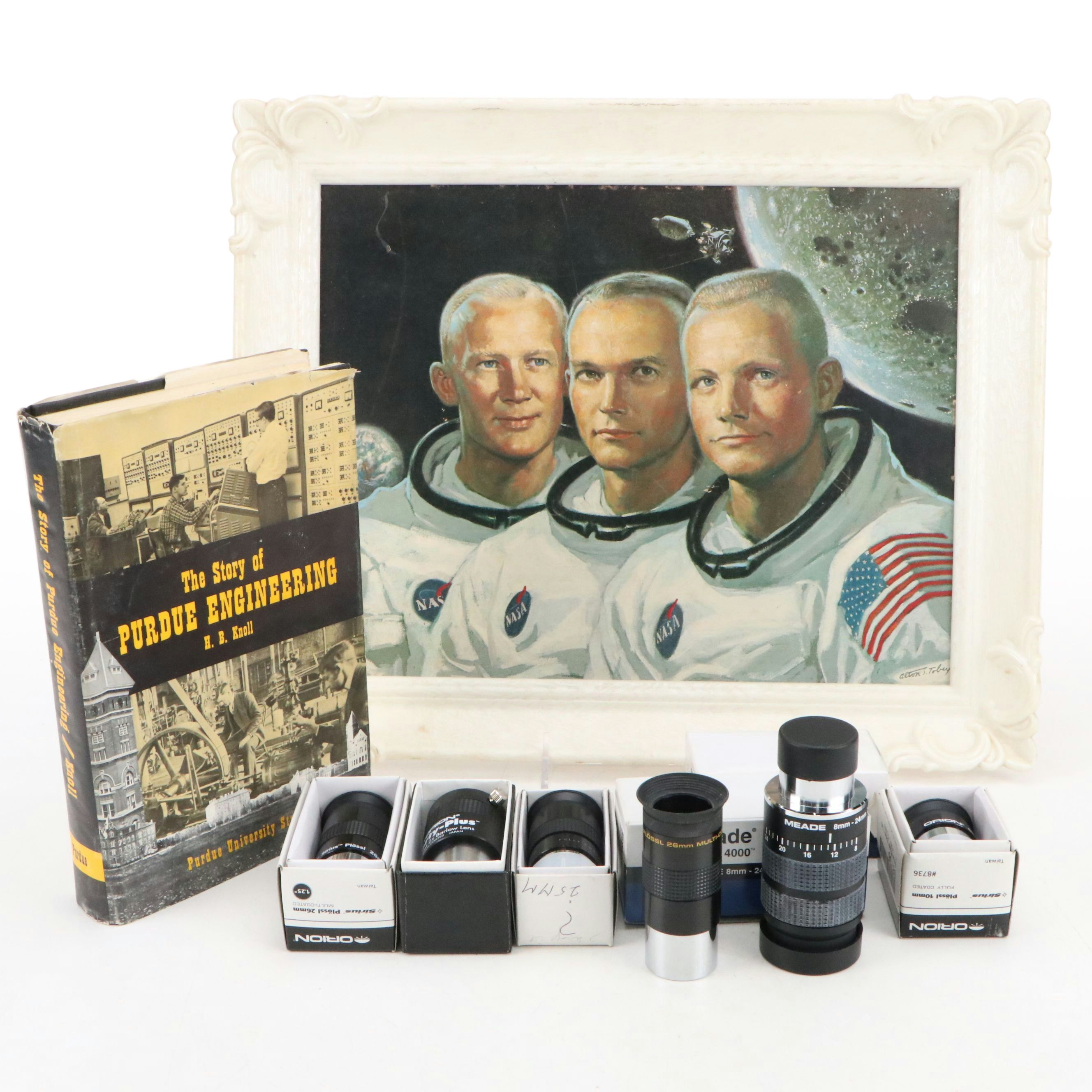Orion Telescope Eyepieces, Alton S. Tobey Paper Print, and Engineering Book