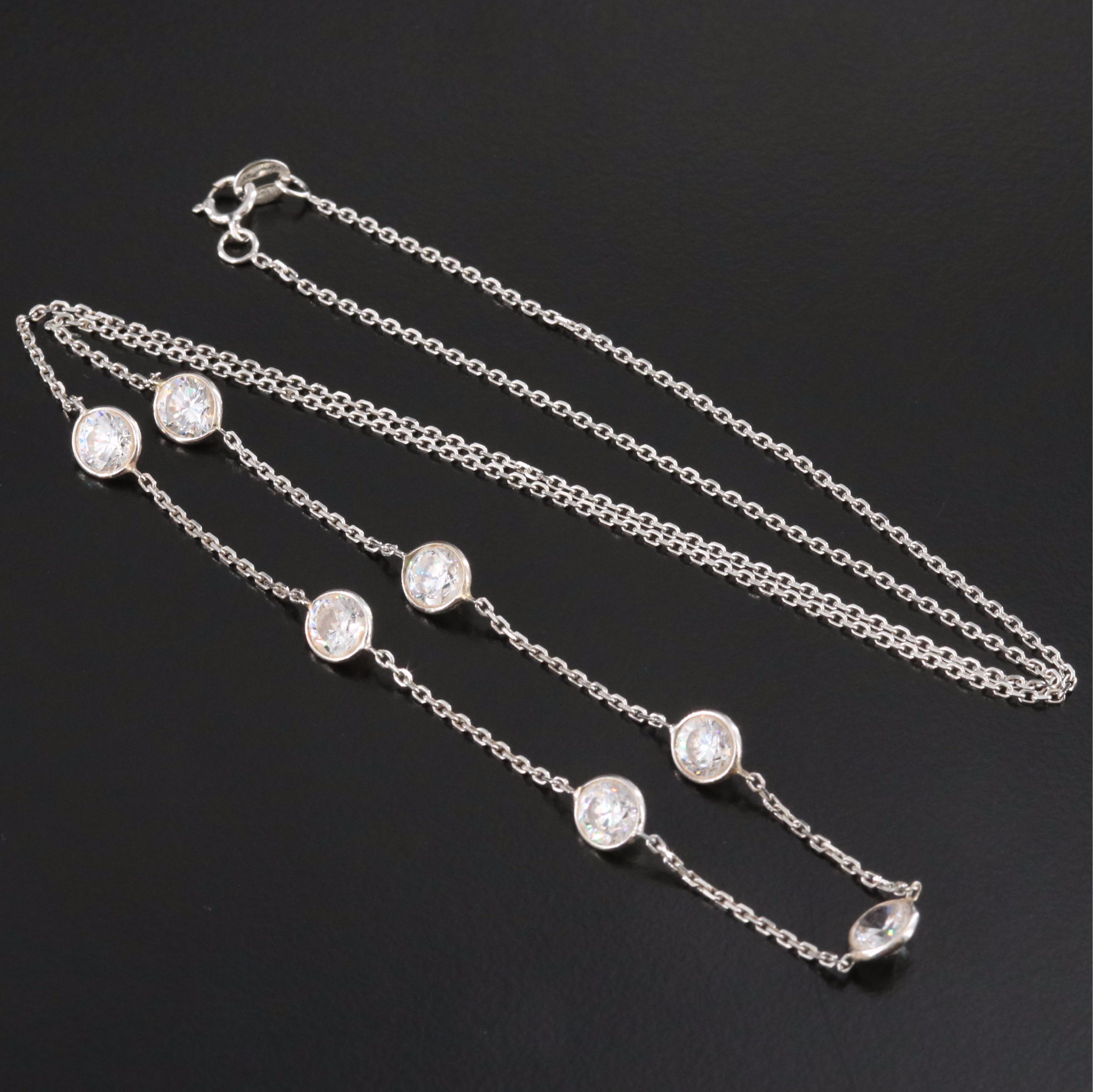 14K CZ Station Necklace