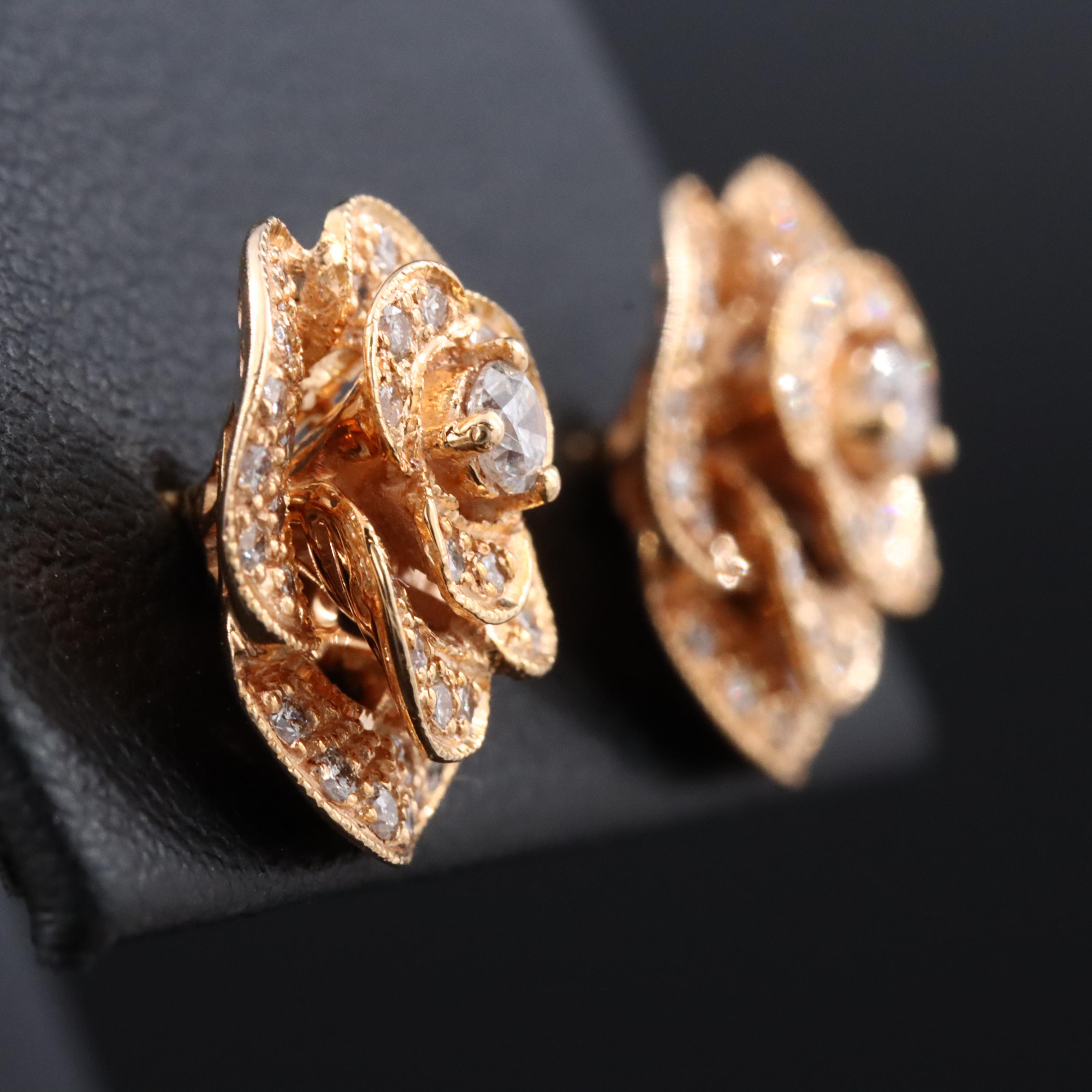 Le Vian 14K Rose Gold 0.76 CTW Diamond Flower Earrings