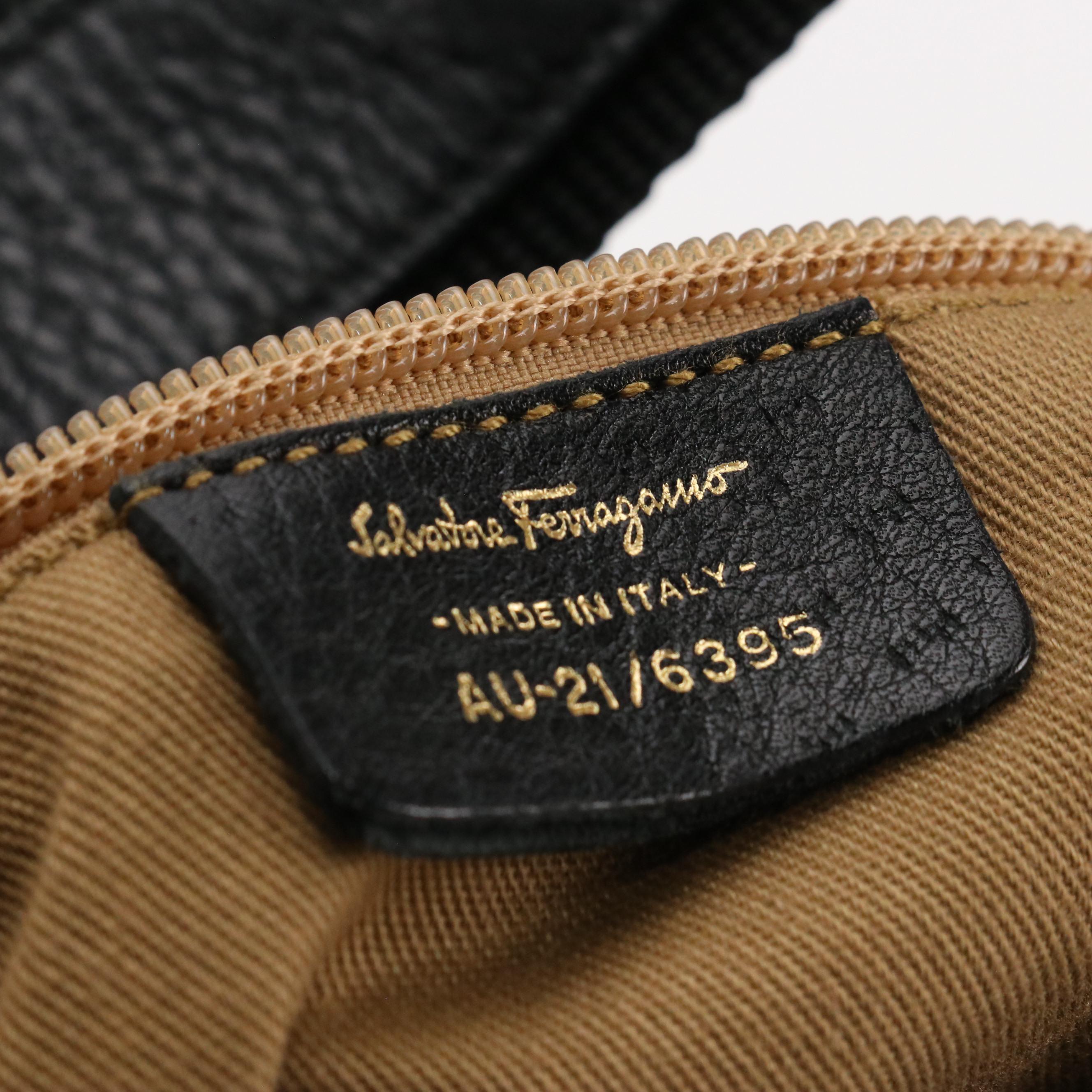 Salvatore Ferragamo Gancini Zip Hobo Bag in Navy Grained Leather