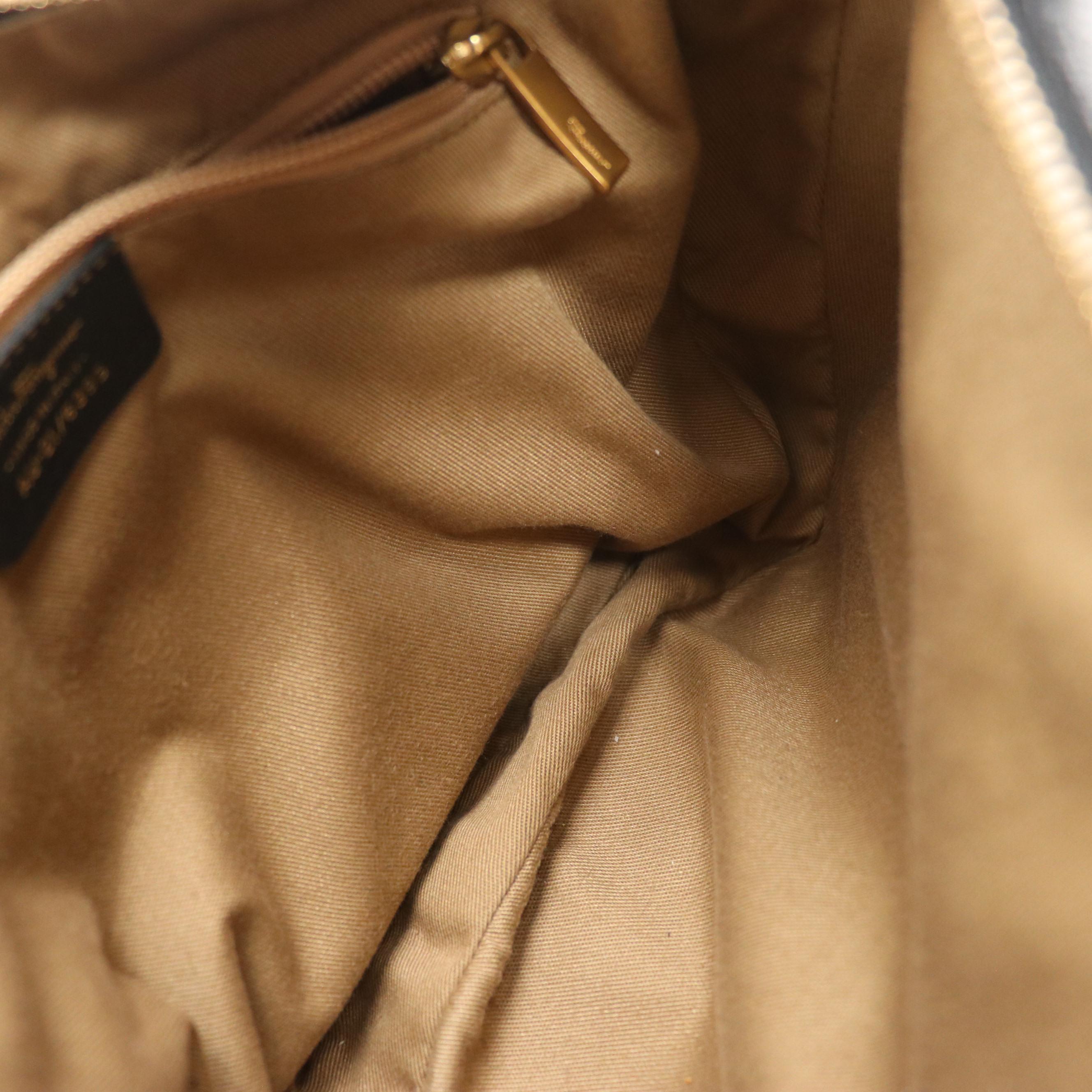 Salvatore Ferragamo Gancini Zip Hobo Bag in Navy Grained Leather