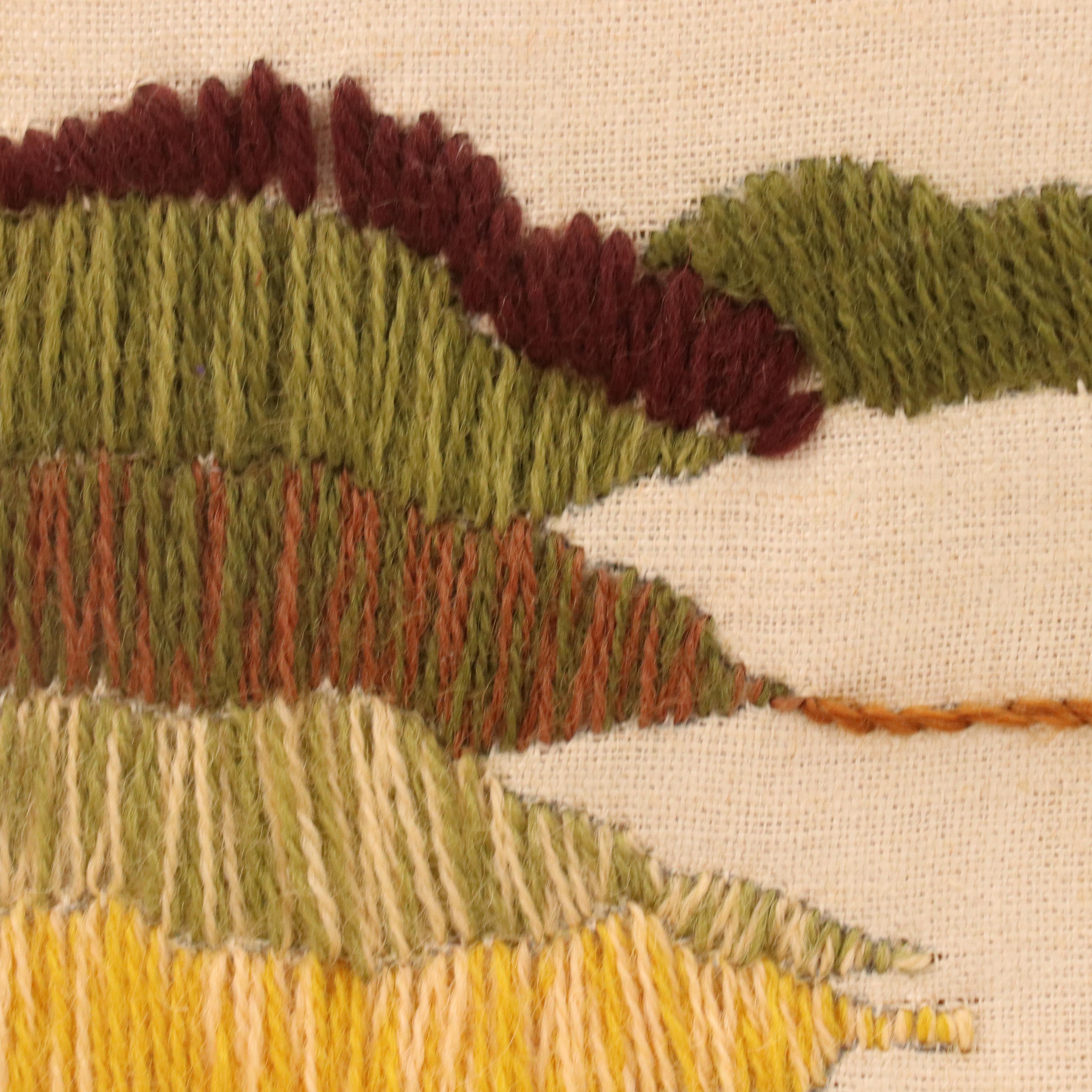 Needlework Embroidery Seascape with Gull Landing on Pier Piling