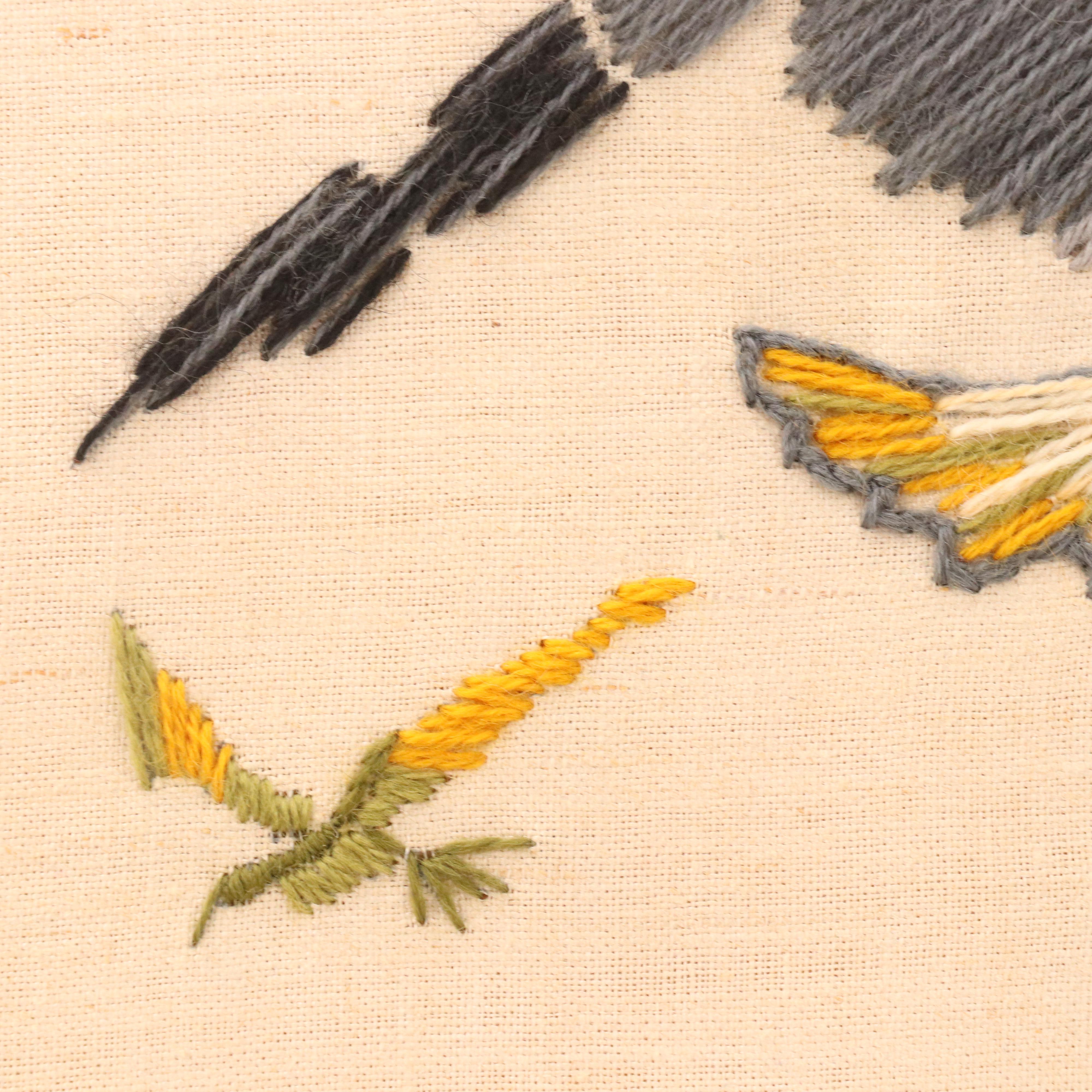 Needlework Embroidery Seascape with Gull Landing on Pier Piling