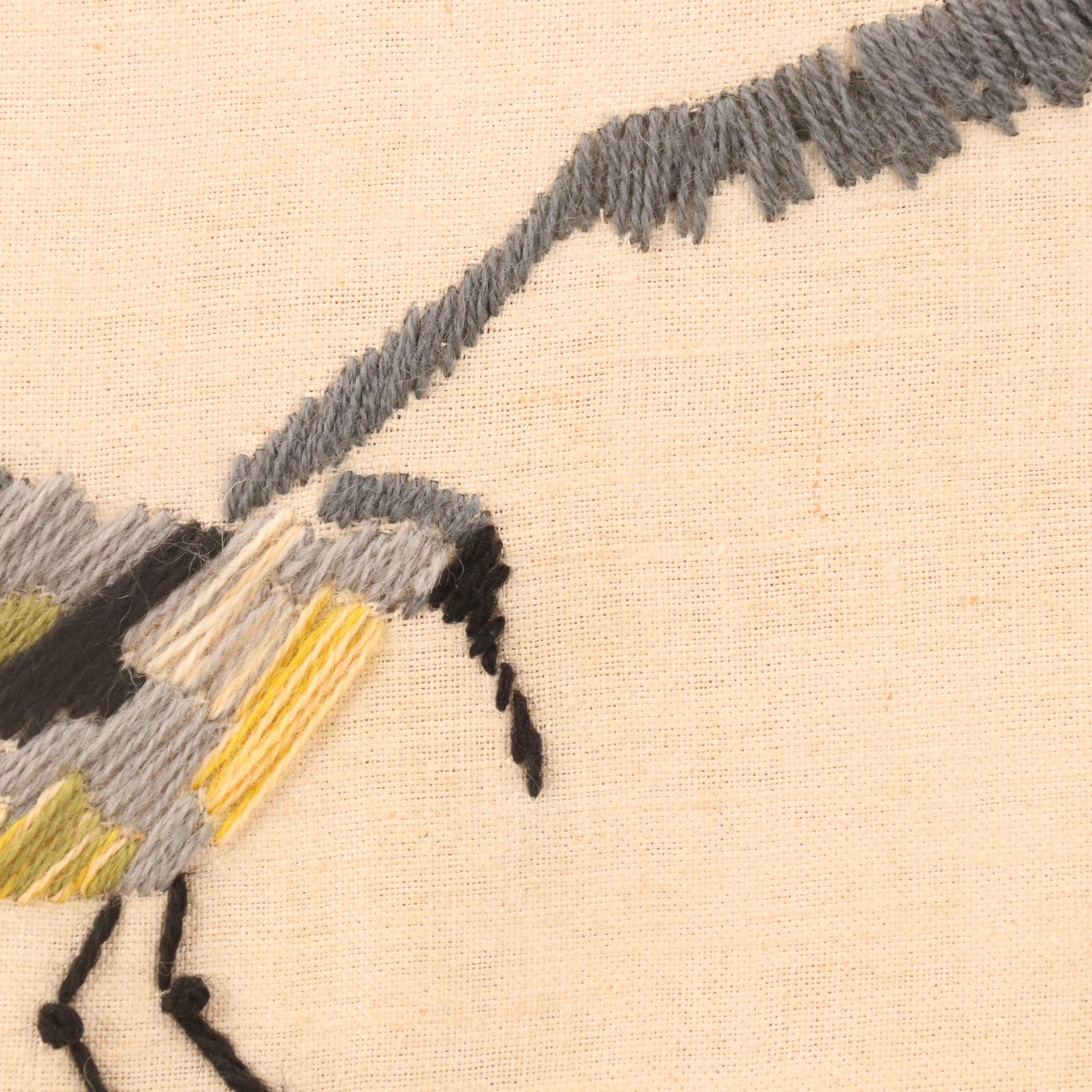 Needlework Embroidery Seascape with Gull Landing on Pier Piling