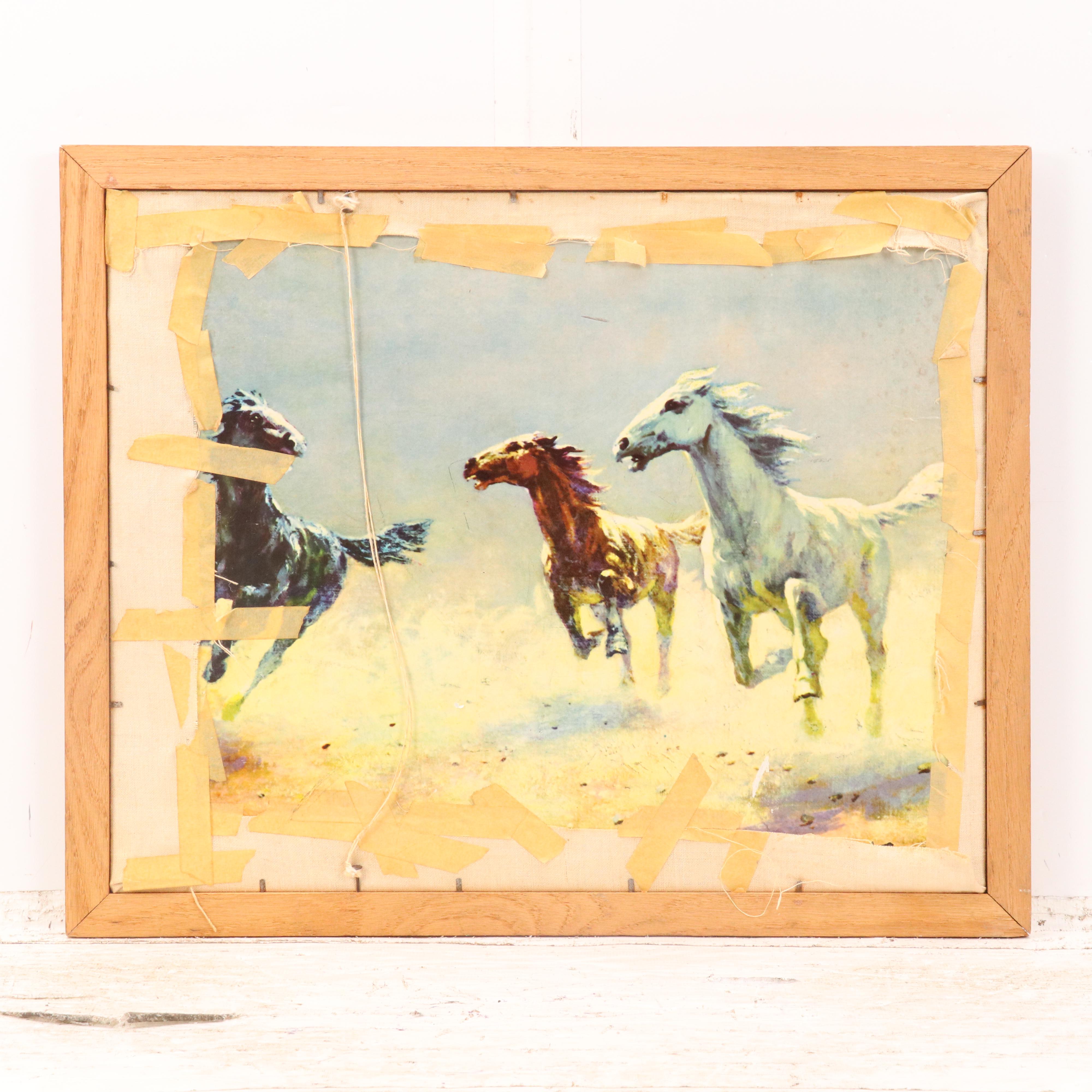 Needlework Embroidery Seascape with Gull Landing on Pier Piling