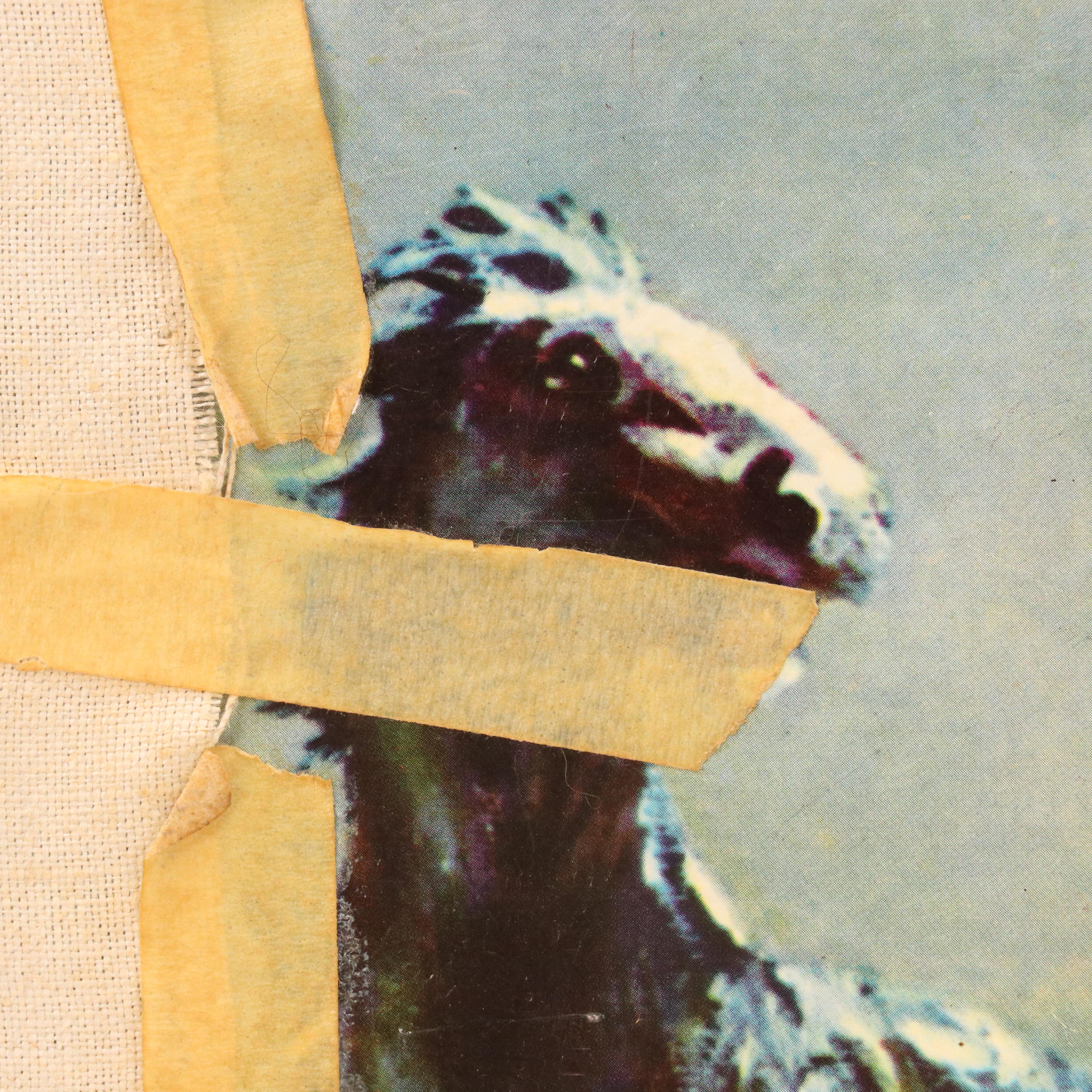 Needlework Embroidery Seascape with Gull Landing on Pier Piling