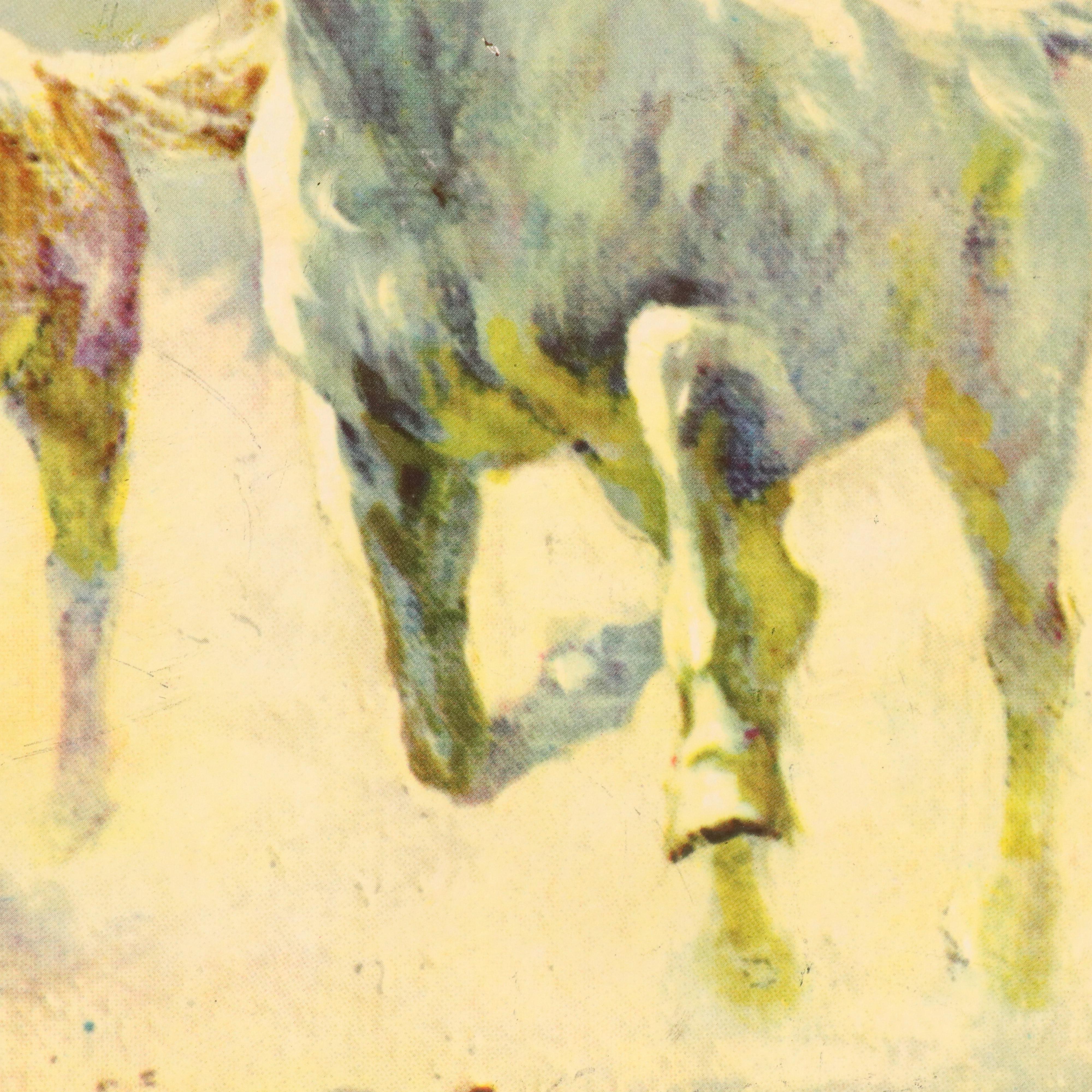 Needlework Embroidery Seascape with Gull Landing on Pier Piling