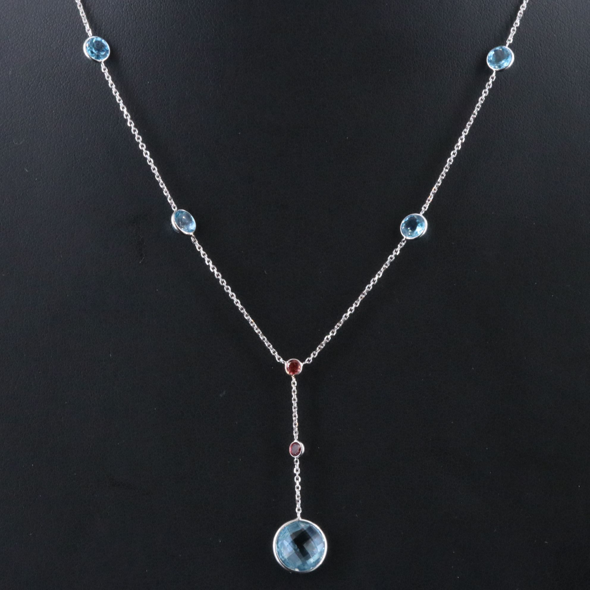 14K Topaz and Garnet Lariat Necklace