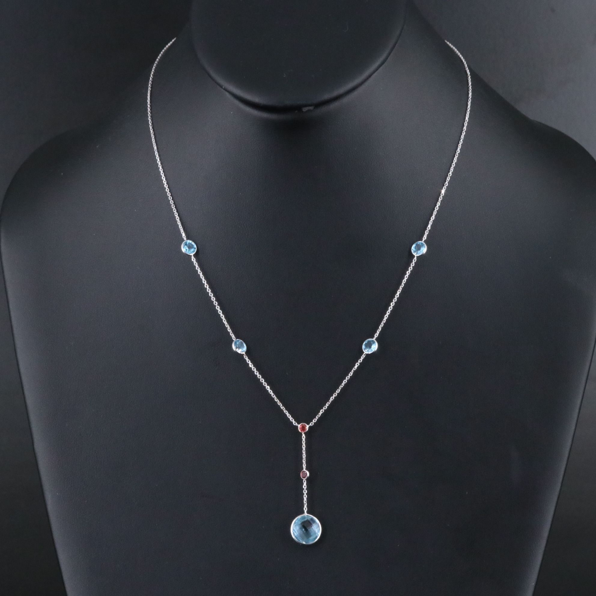 14K Topaz and Garnet Lariat Necklace