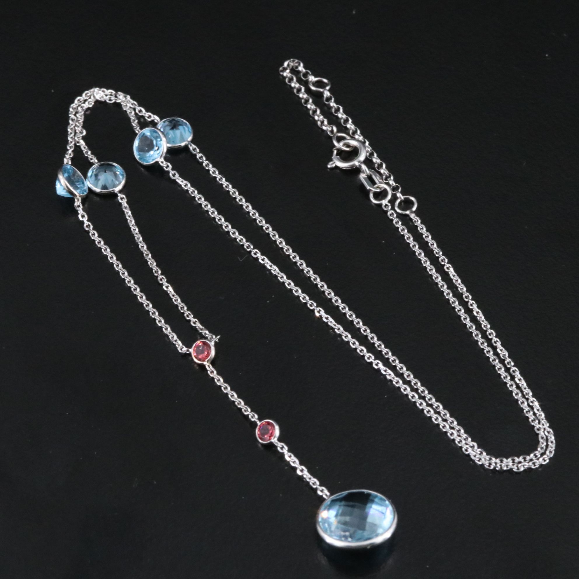14K Topaz and Garnet Lariat Necklace