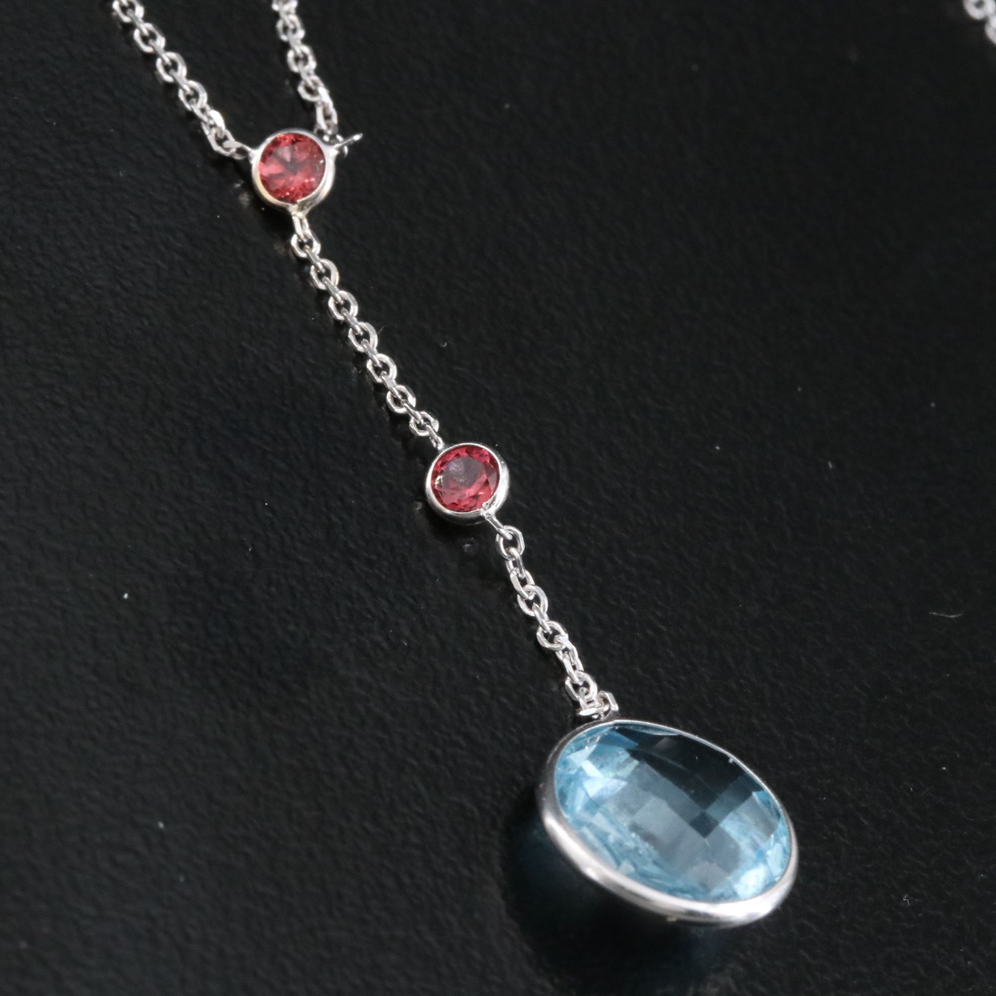 14K Topaz and Garnet Lariat Necklace
