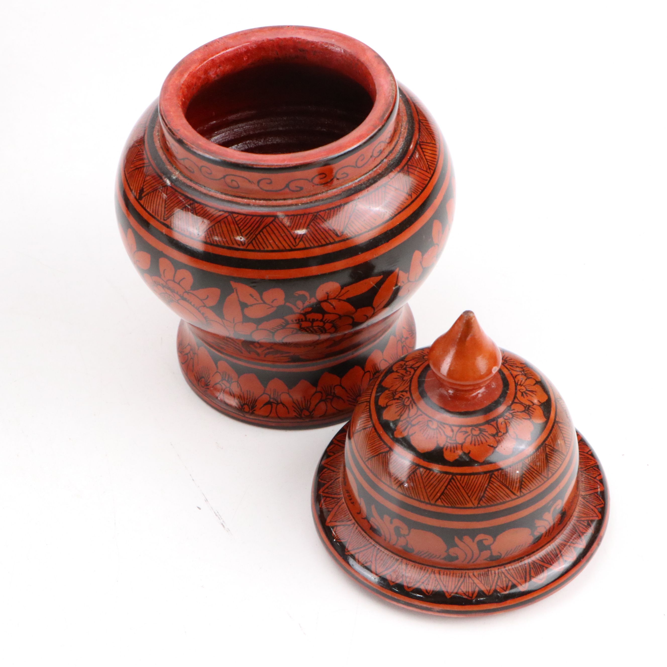 Redware Ginger Jar & Bowl, Wooden Tray, Wax Seal Hand-Painted Wood Bowl