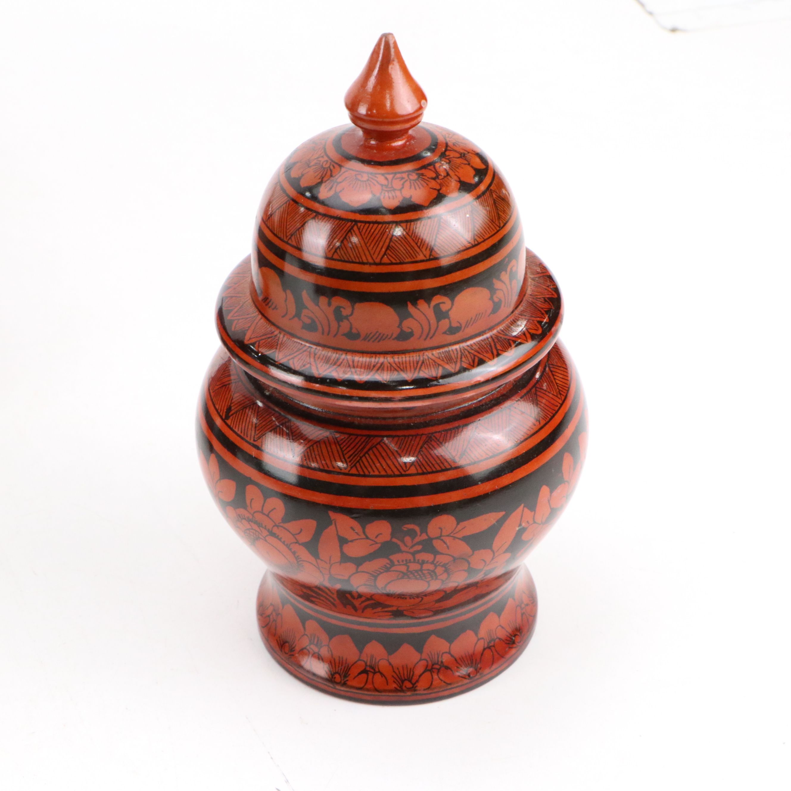 Redware Ginger Jar & Bowl, Wooden Tray, Wax Seal Hand-Painted Wood Bowl