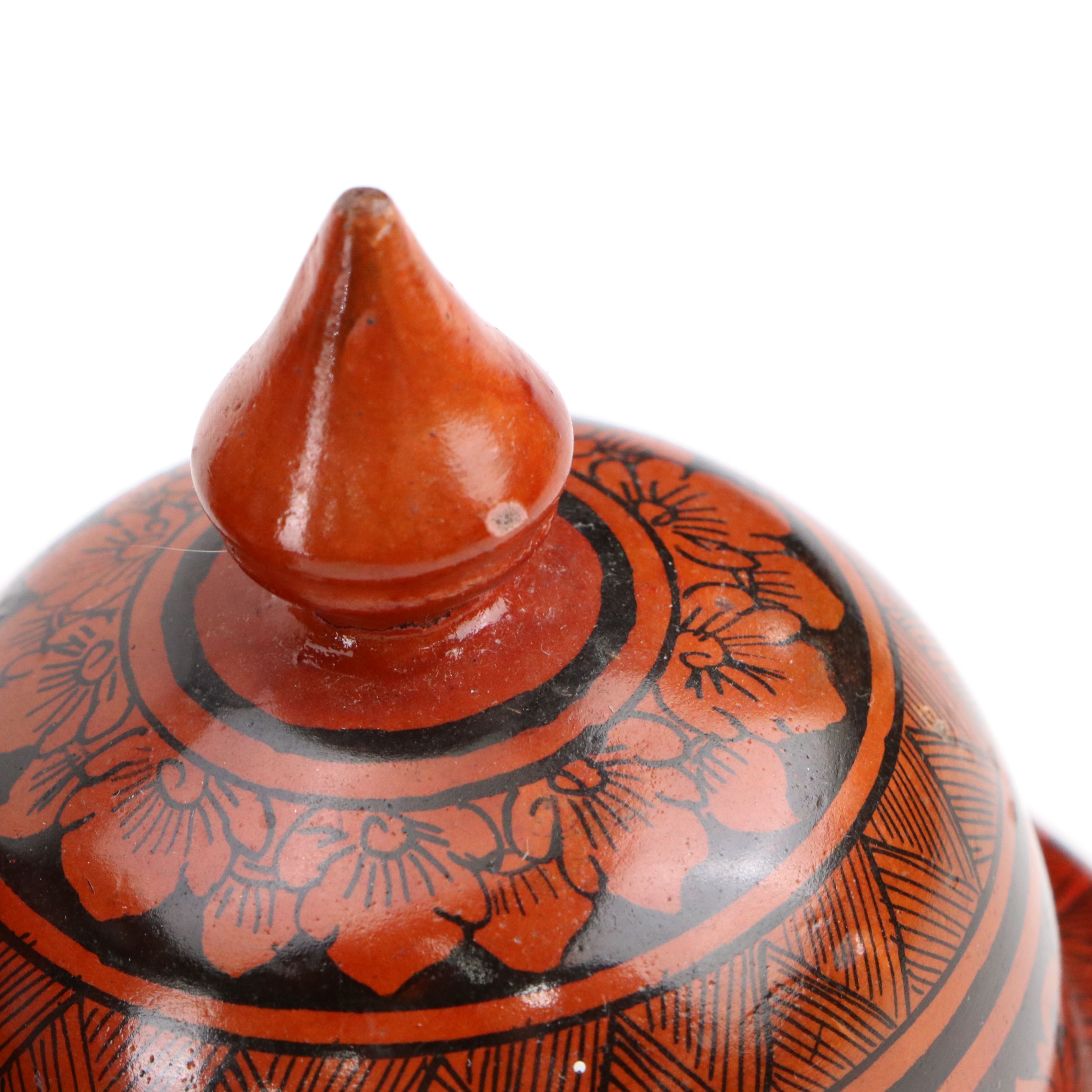 Redware Ginger Jar & Bowl, Wooden Tray, Wax Seal Hand-Painted Wood Bowl