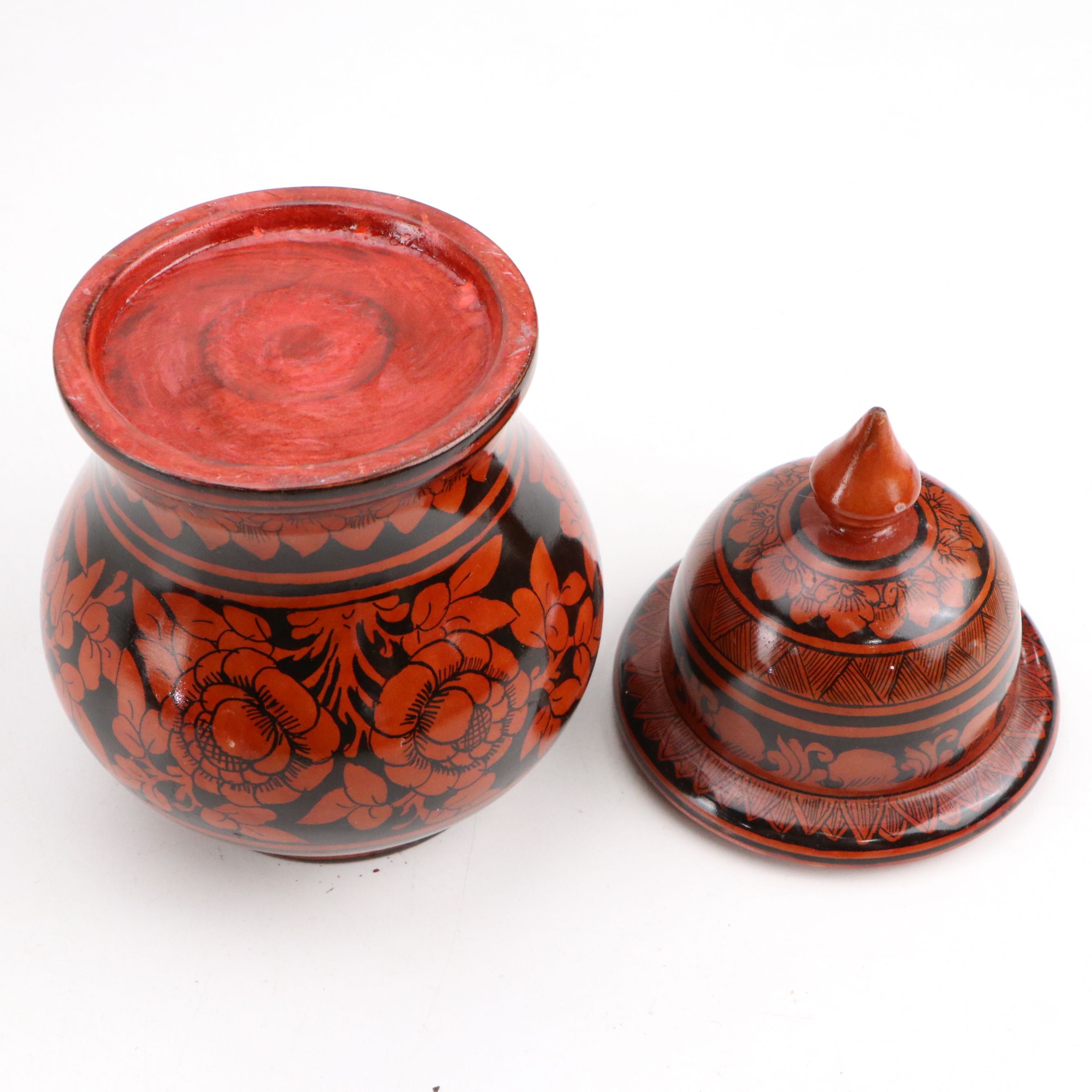 Redware Ginger Jar & Bowl, Wooden Tray, Wax Seal Hand-Painted Wood Bowl