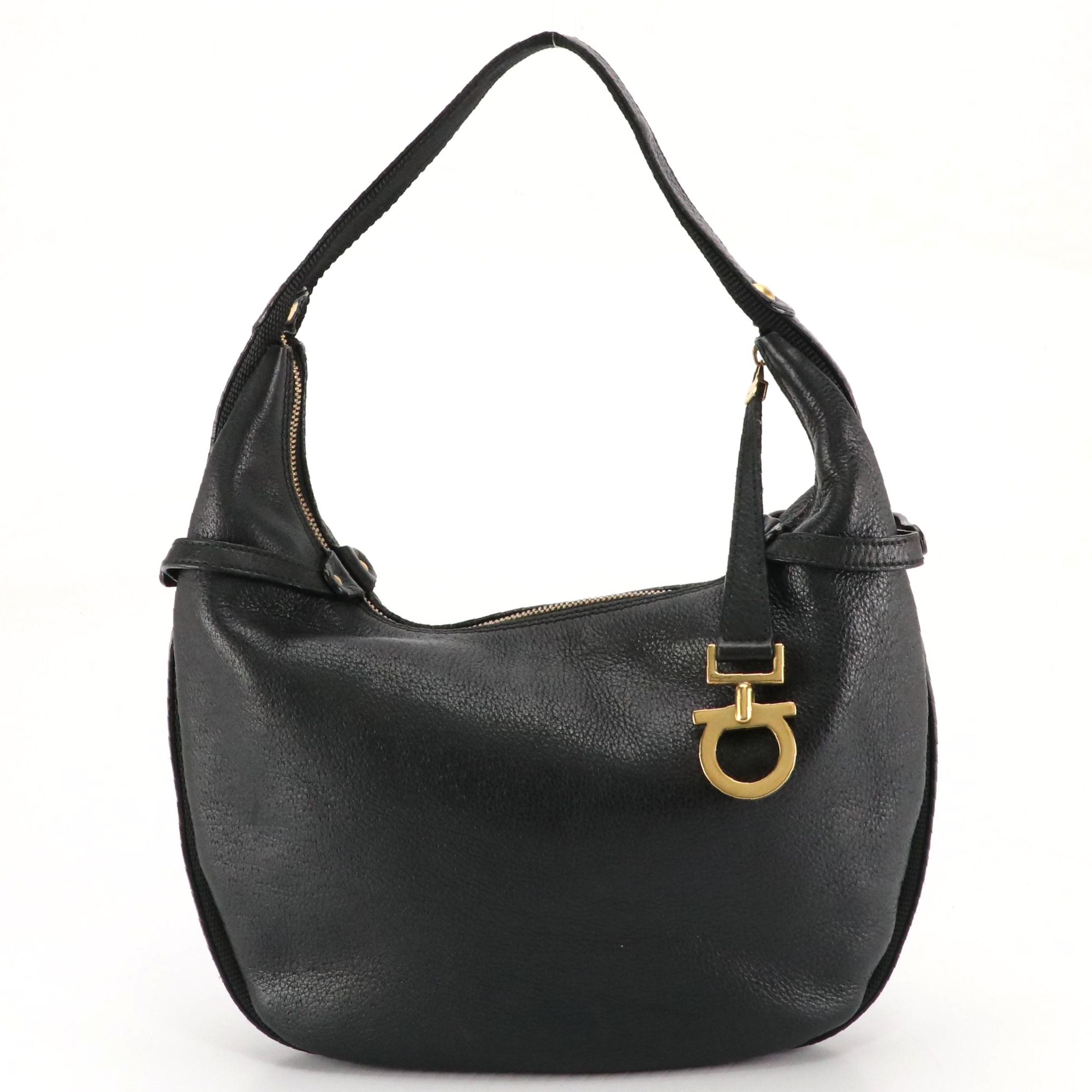 Salvatore Ferragamo Gancini Zip Hobo Bag in Navy Grained Leather