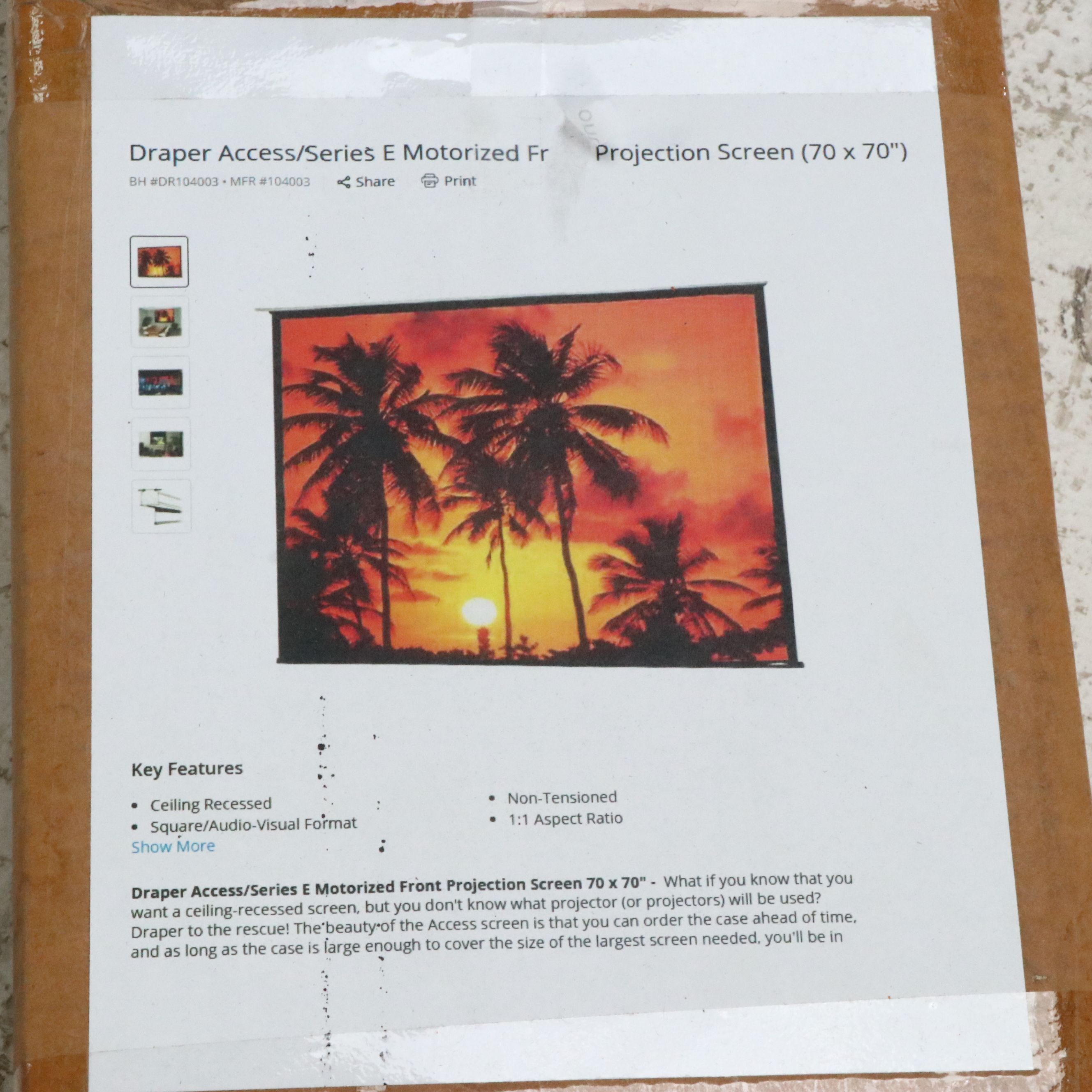 Draper Access Series E Ceiling Recess Housed Electronic Projector Screen, Remote