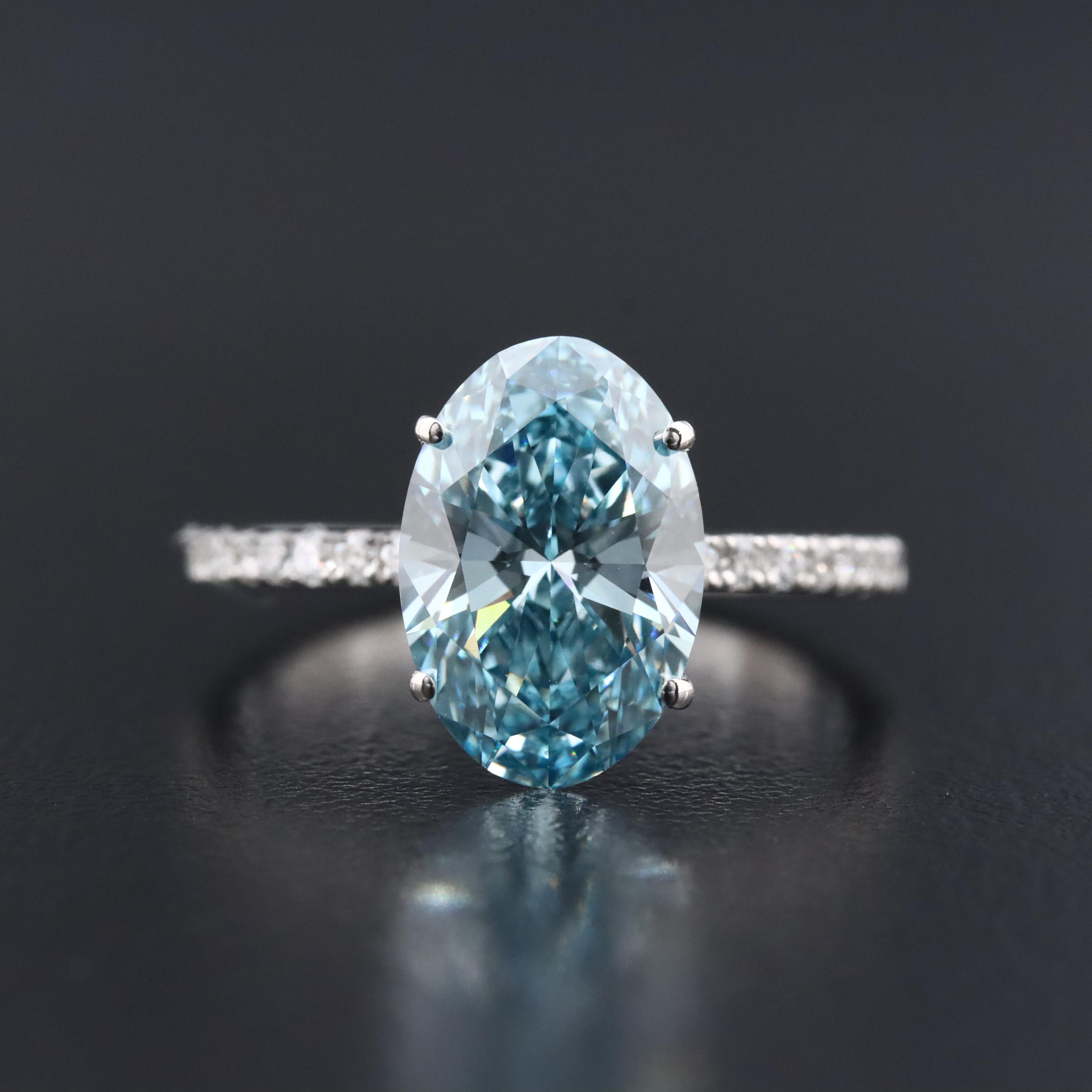 18K 3.27 CTW Lab Grown Diamond Ring with Fancy Blue Center and IGI Report