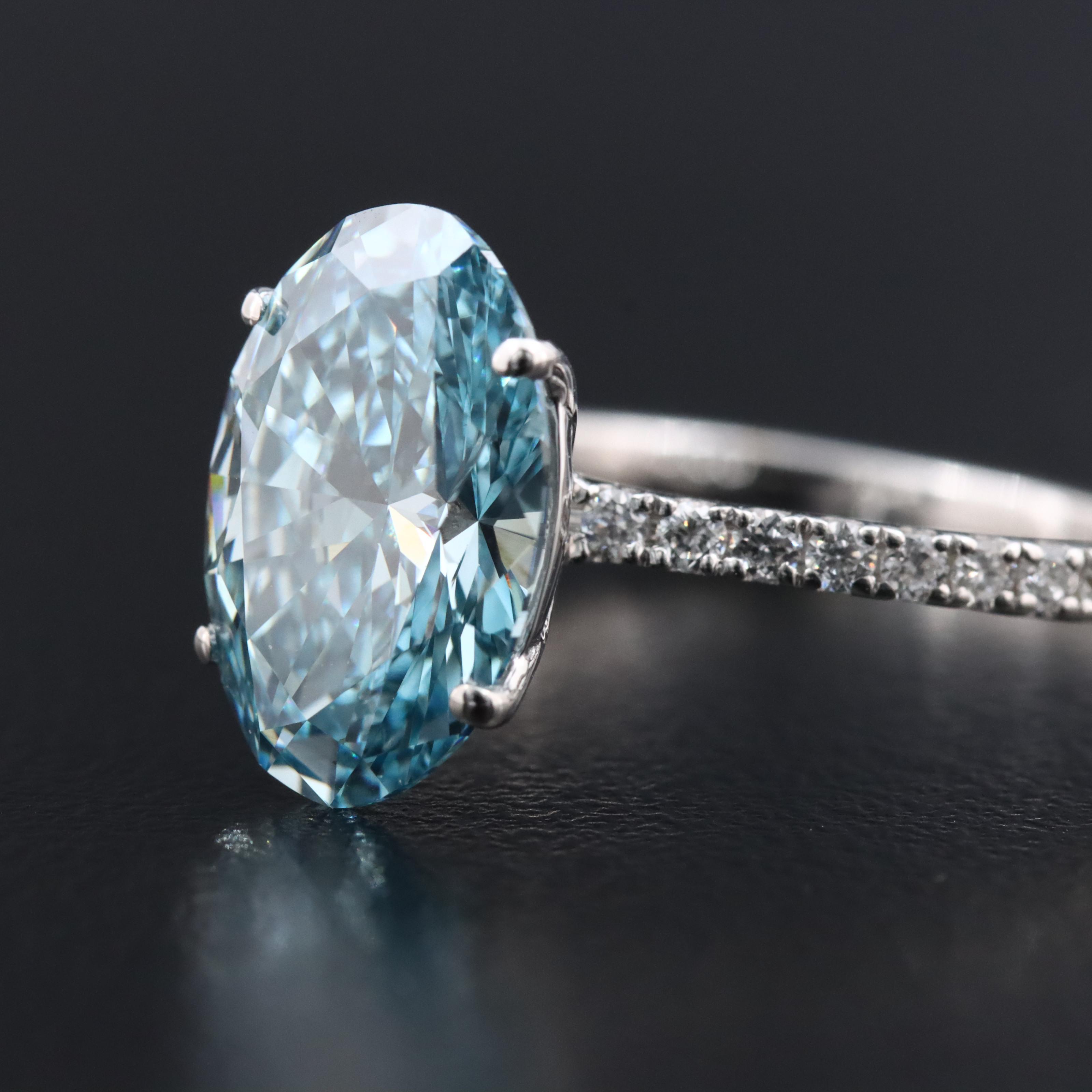 18K 3.27 CTW Lab Grown Diamond Ring with Fancy Blue Center and IGI Report