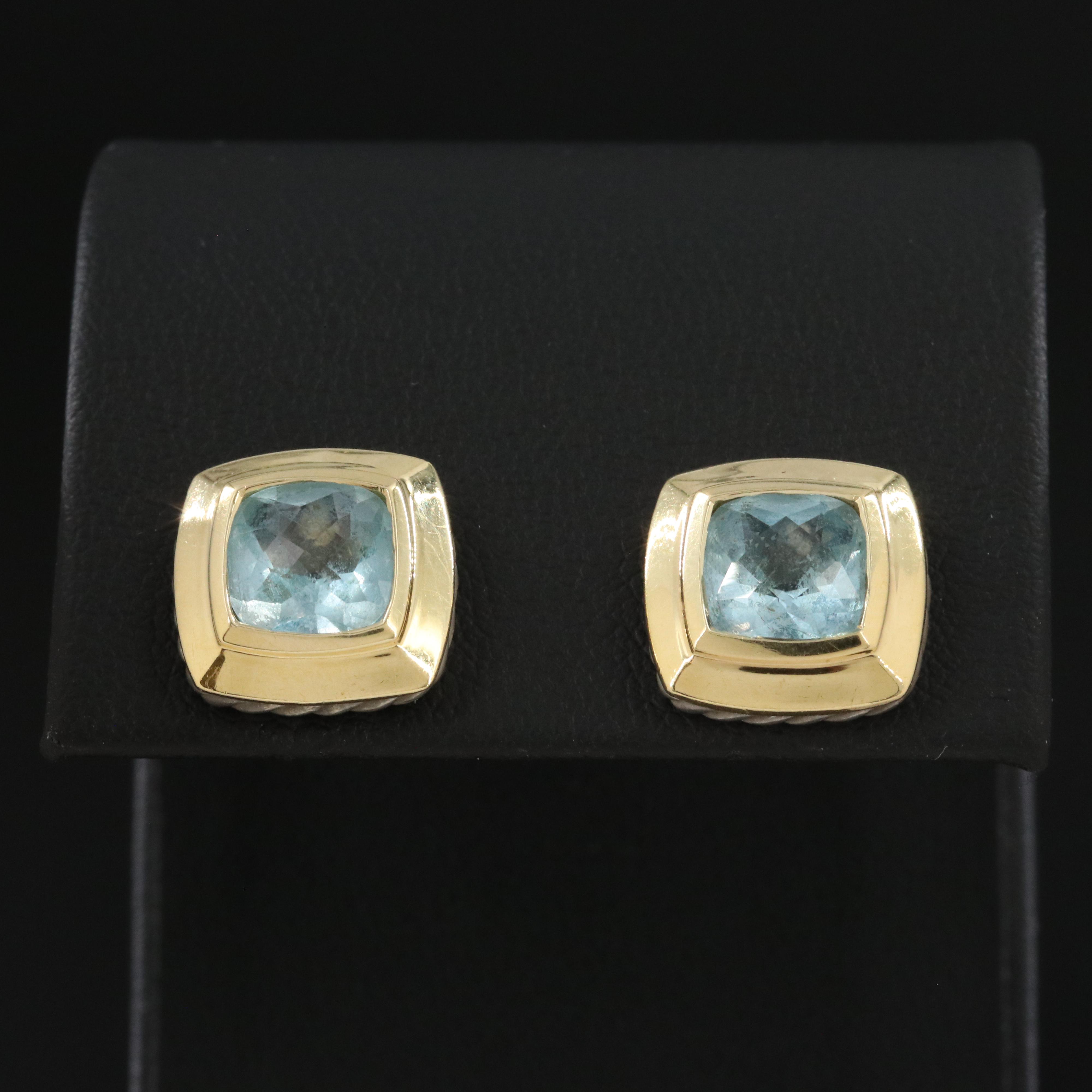 David Yurman Albion Sterling, 18K and Blue Topaz Stud Earrings