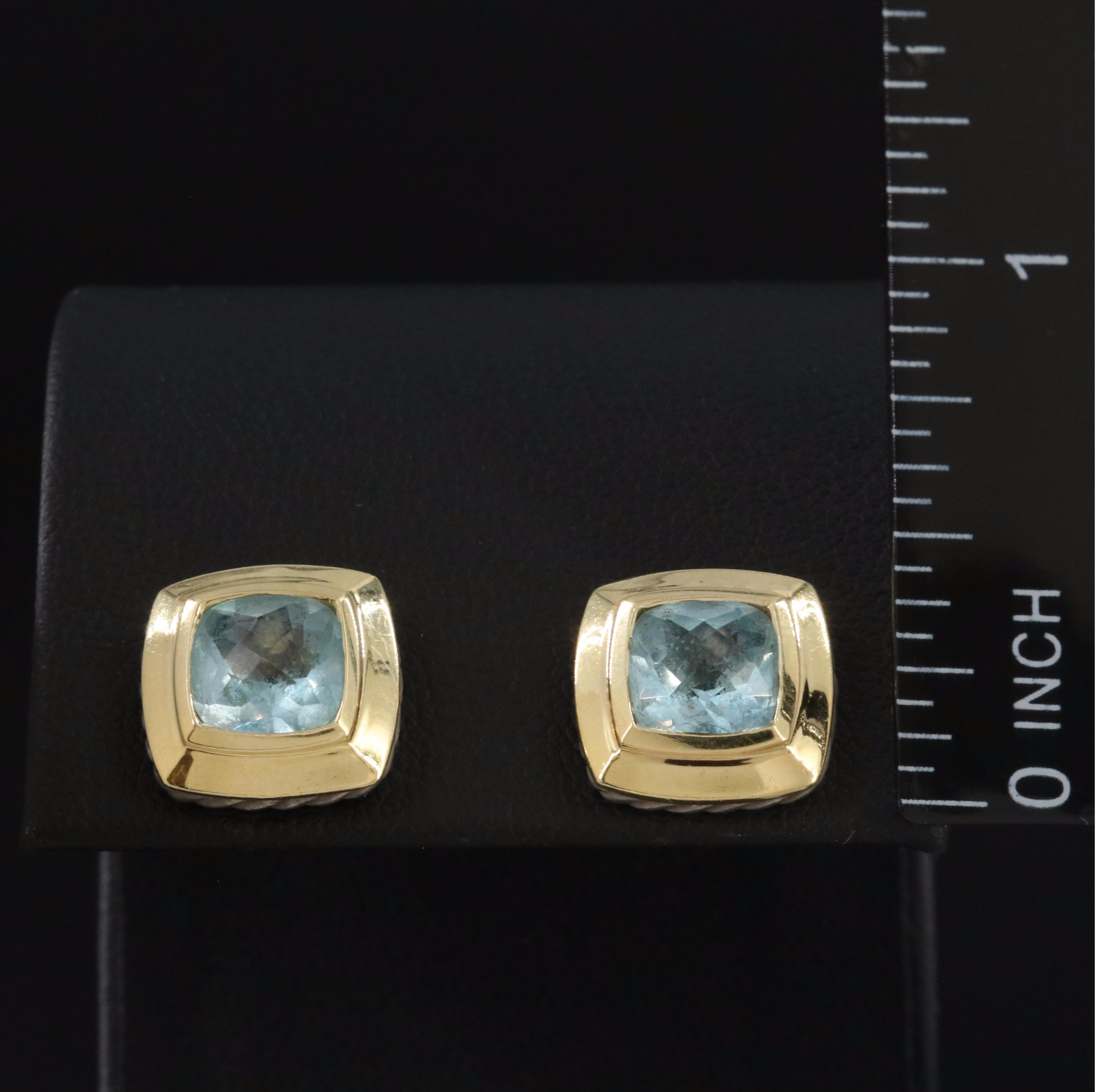 David Yurman Albion Sterling, 18K and Blue Topaz Stud Earrings